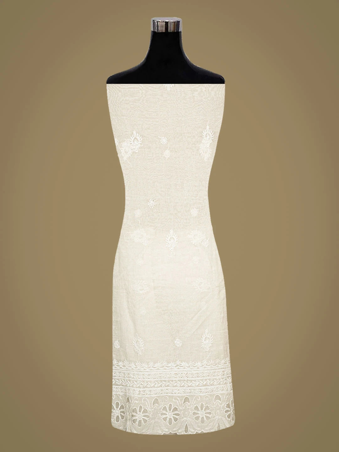 Ada Hand Embroidered White Chanderi Lucknowi Chikankari Unstitched Kurta Dupatta Set 01A417490