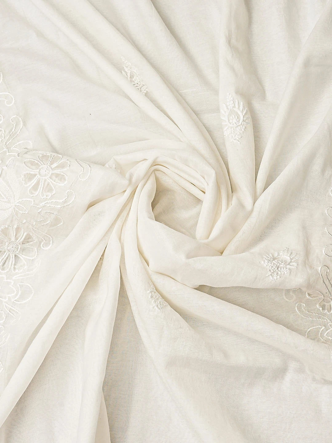 Ada Hand Embroidered White Chanderi Lucknowi Chikankari Unstitched Kurta Dupatta Set 01A417490