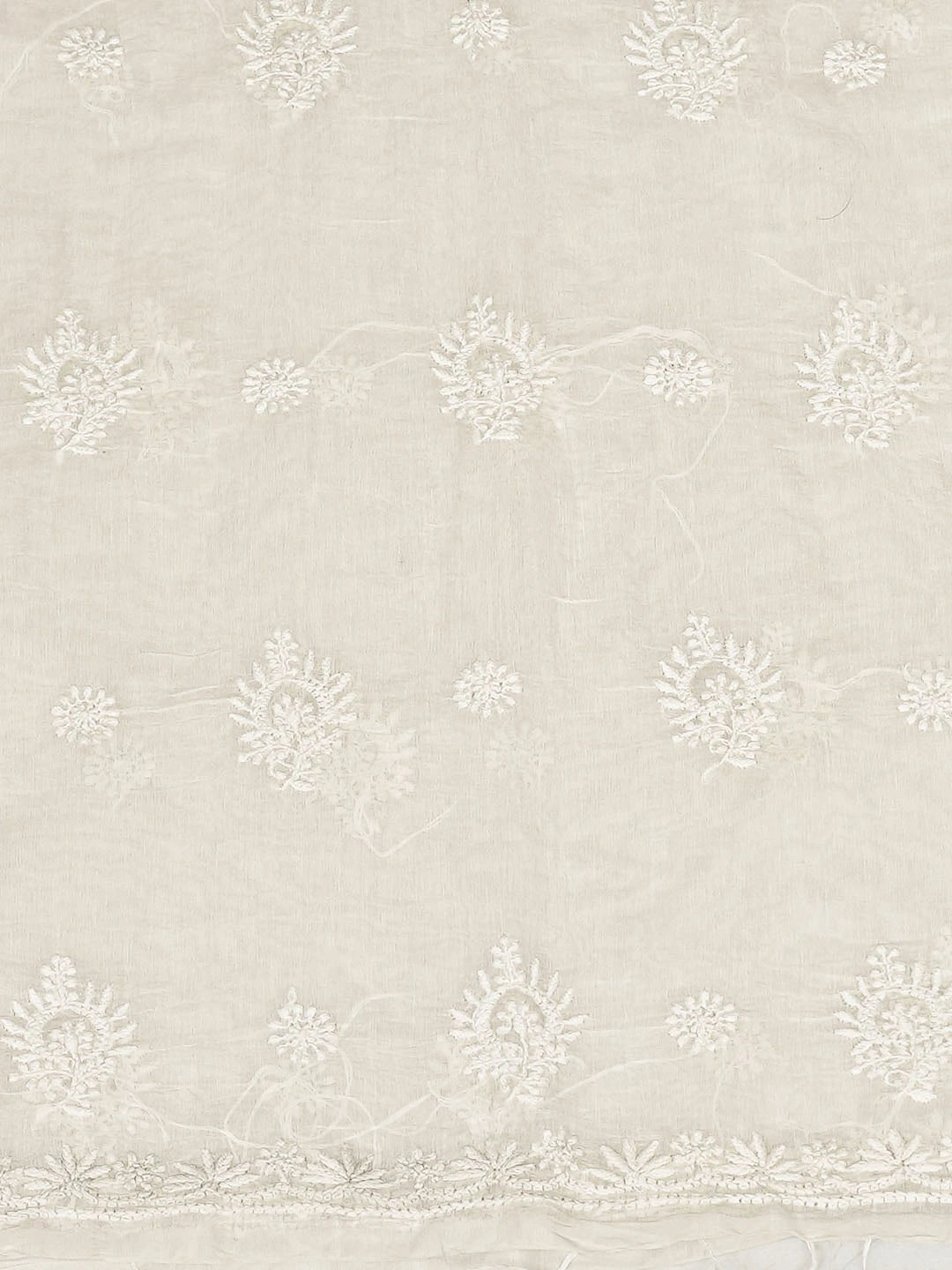 Ada Hand Embroidered White Chanderi Lucknowi Chikankari Unstitched Kurta Dupatta Set 01A417490