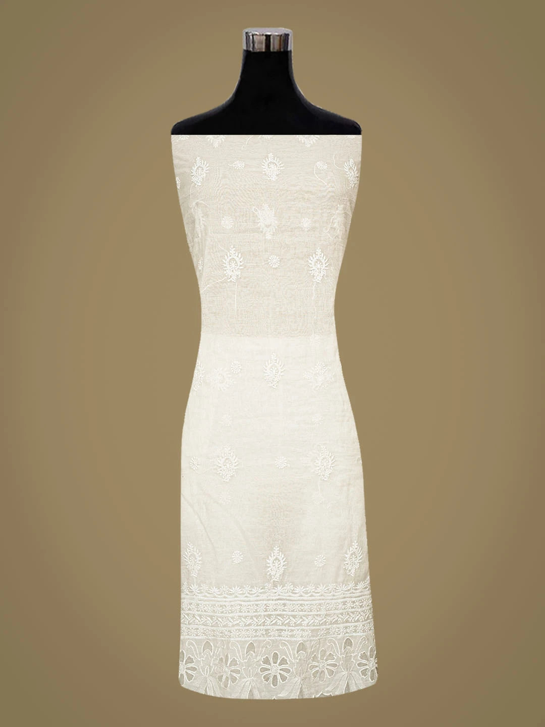 Ada Hand Embroidered White Chanderi Lucknowi Chikankari Unstitched Kurta Dupatta Set 01A417490