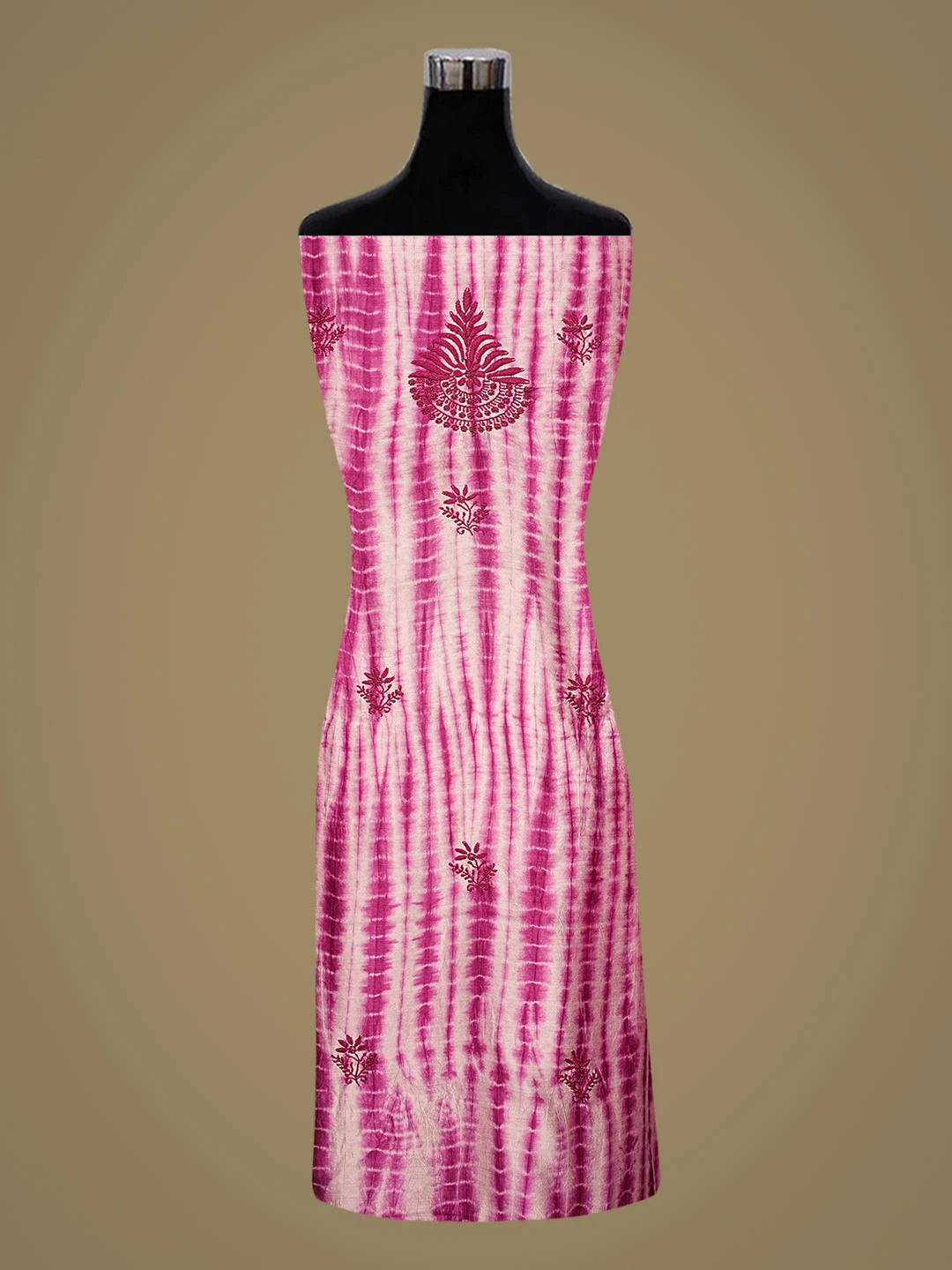 Ada Hand Embroidered Magenta Silk Lucknowi Chikankari Unstitched Kurta Dupatta Set 01A680056