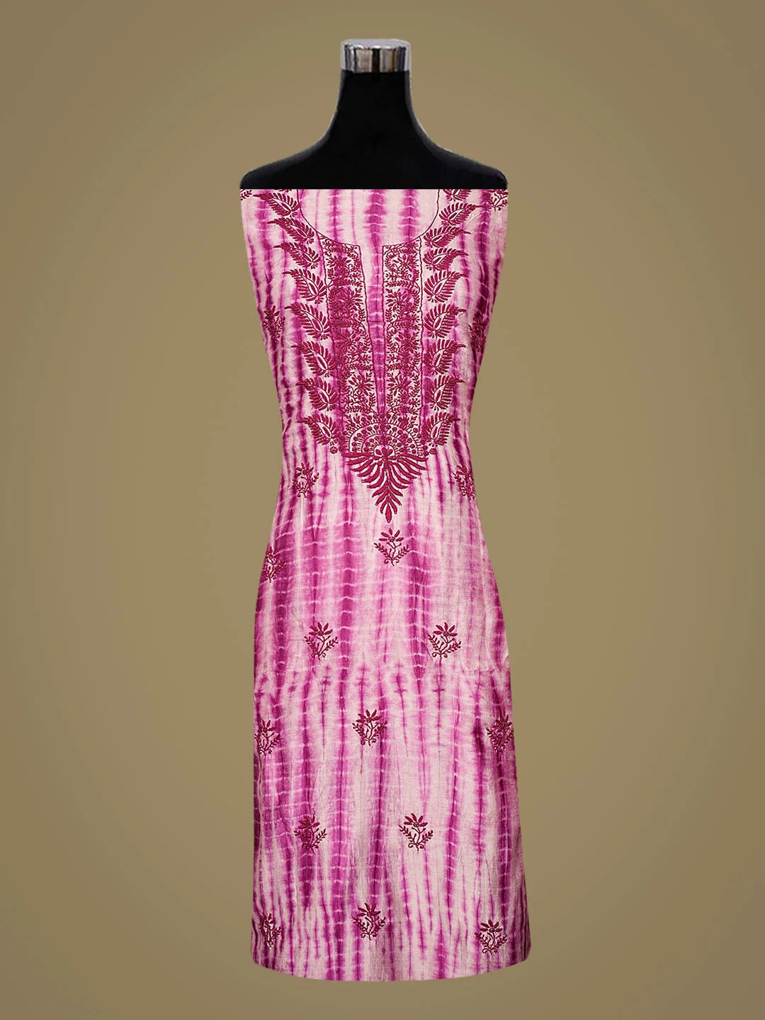 Ada Hand Embroidered Magenta Silk Lucknowi Chikankari Unstitched Kurta Dupatta Set 01A680056