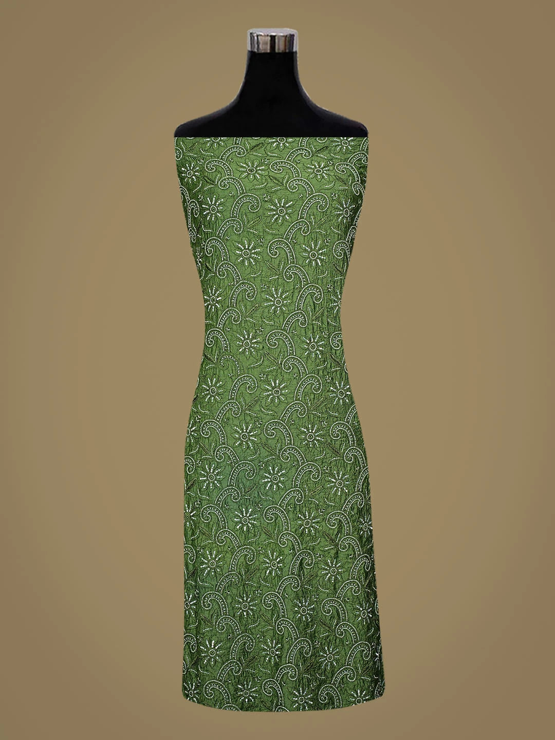 Ada Hand Embroidered Green Chanderi Lucknowi Chikankari Unstitched Kurta Dupatta Set With Cutdana Work 01A584804