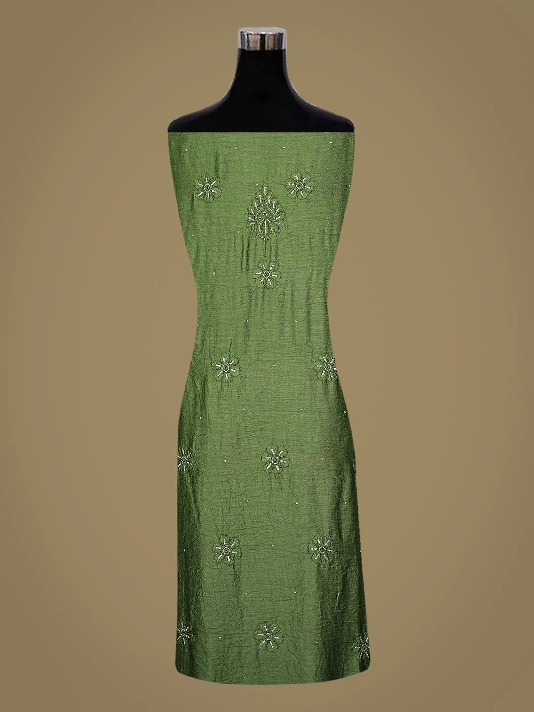 Ada Hand Embroidered Green Chanderi Lucknowi Chikankari Unstitched Kurta Dupatta Set With Cutdana Work 01A584804