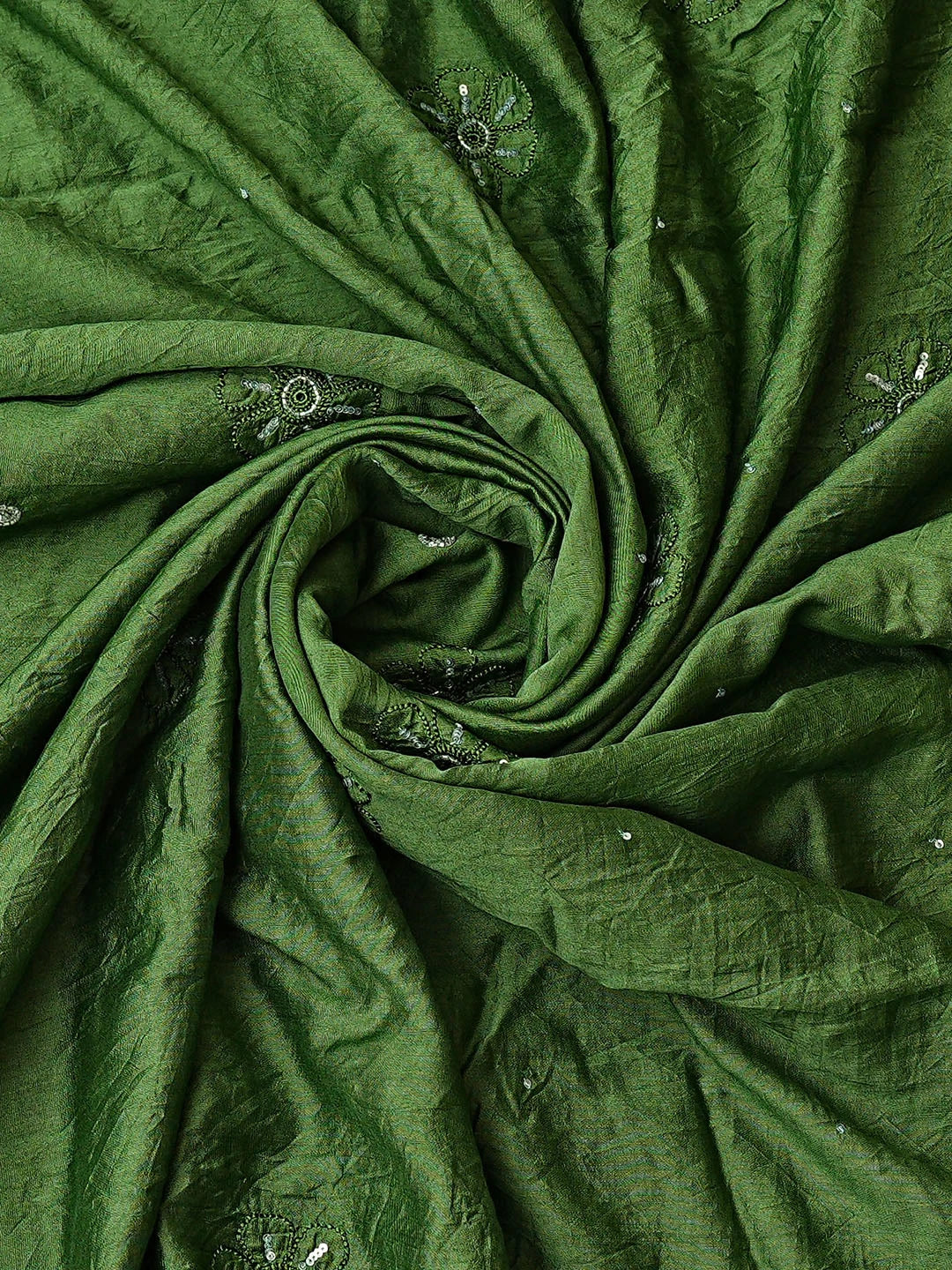Ada Hand Embroidered Green Chanderi Lucknowi Chikankari Unstitched Kurta Dupatta Set With Cutdana Work 01A584804