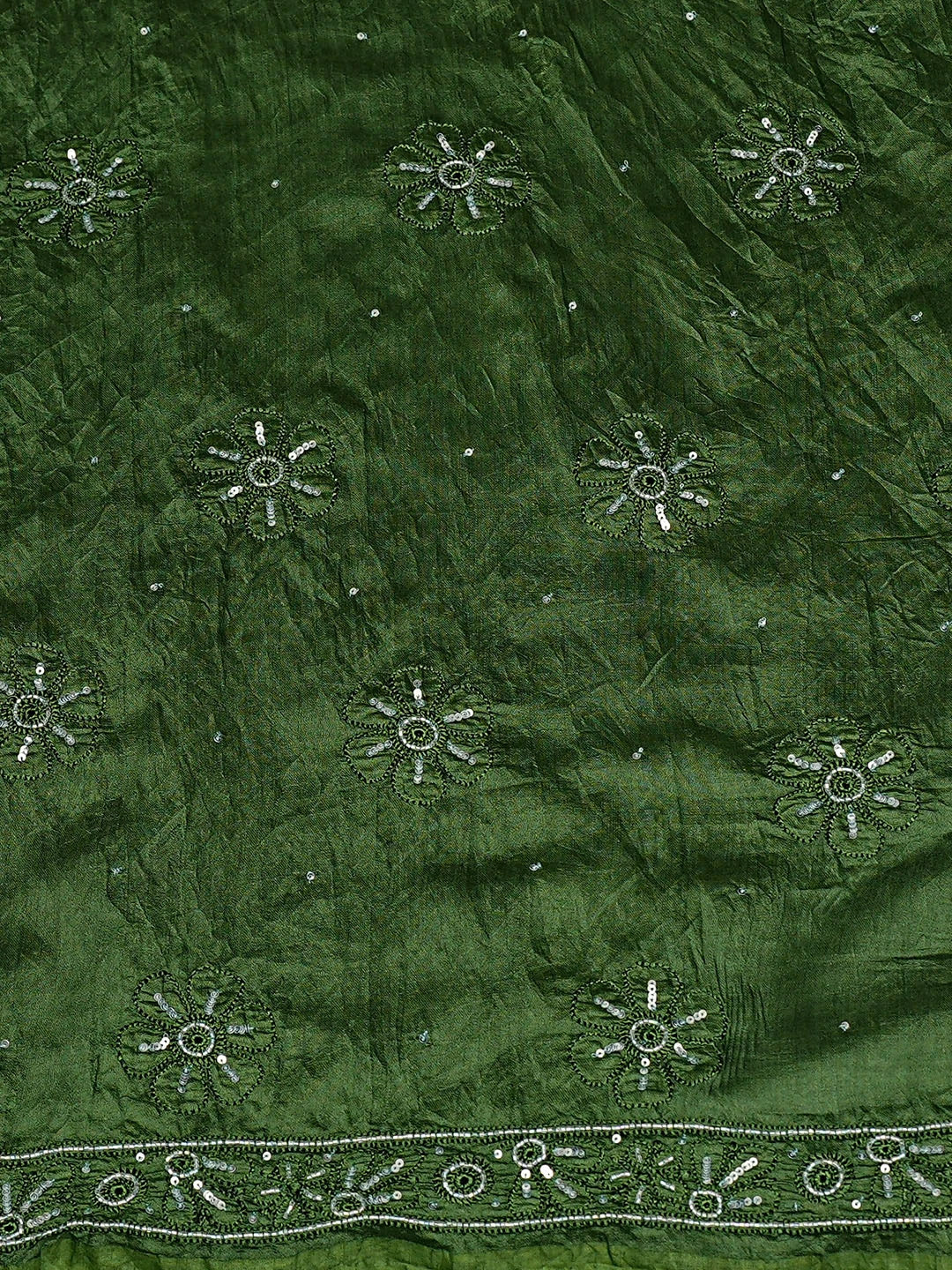 Ada Hand Embroidered Green Chanderi Lucknowi Chikankari Unstitched Kurta Dupatta Set With Cutdana Work 01A584804