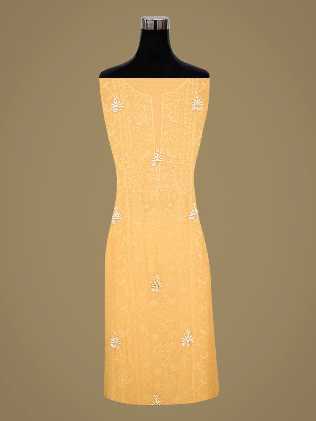 Ada Hand Embroidered Yellow Pure Georgette Lucknowi Chikankari Unstitched Kurta Dupatta Set With Cutdana Work 01A712919