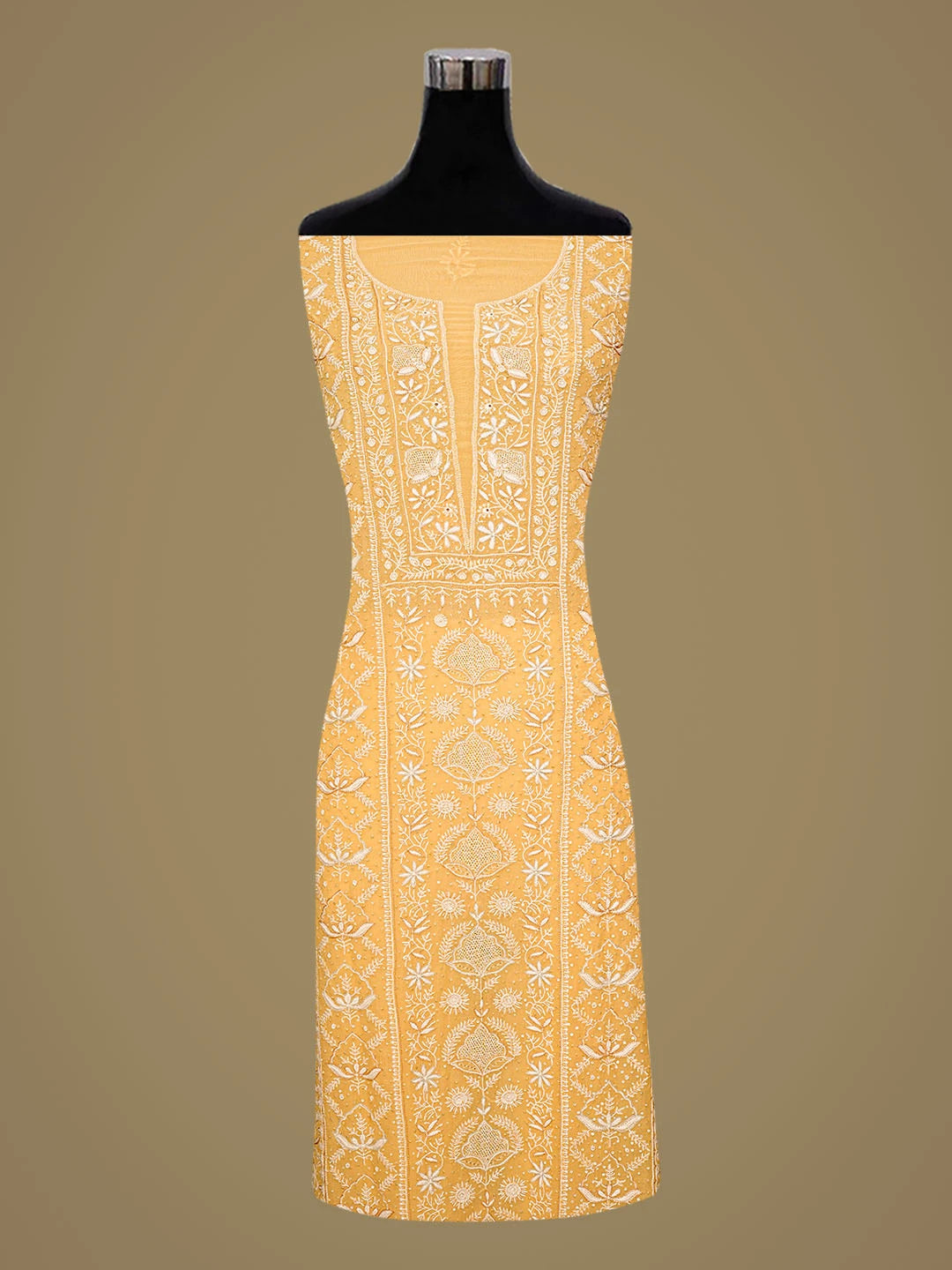 Ada Hand Embroidered Yellow Pure Georgette Lucknowi Chikankari Unstitched Kurta Dupatta Set With Cutdana Work 01A712919