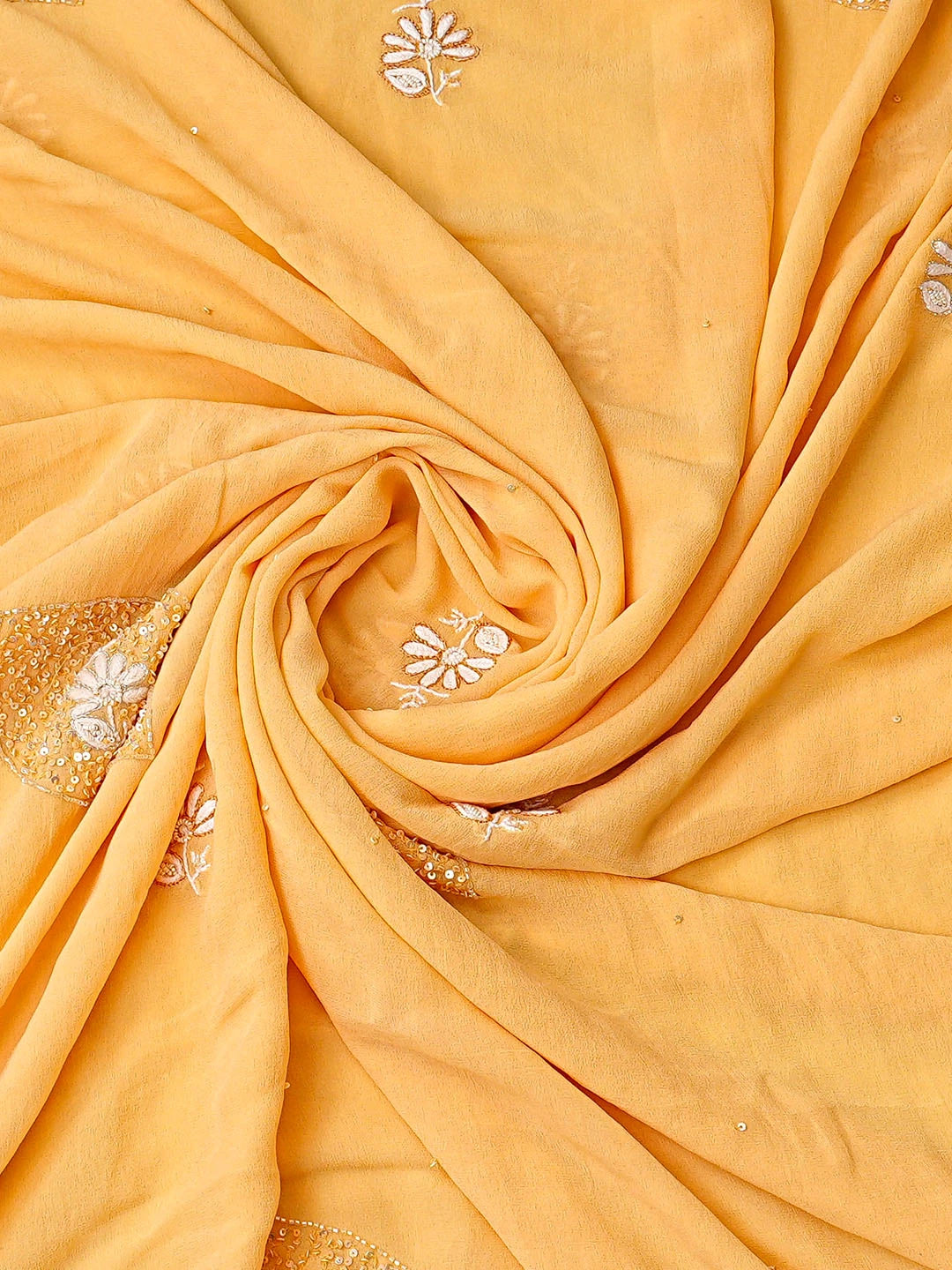 Ada Hand Embroidered Yellow Pure Georgette Lucknowi Chikankari Unstitched Kurta Dupatta Set With Cutdana Work 01A712919
