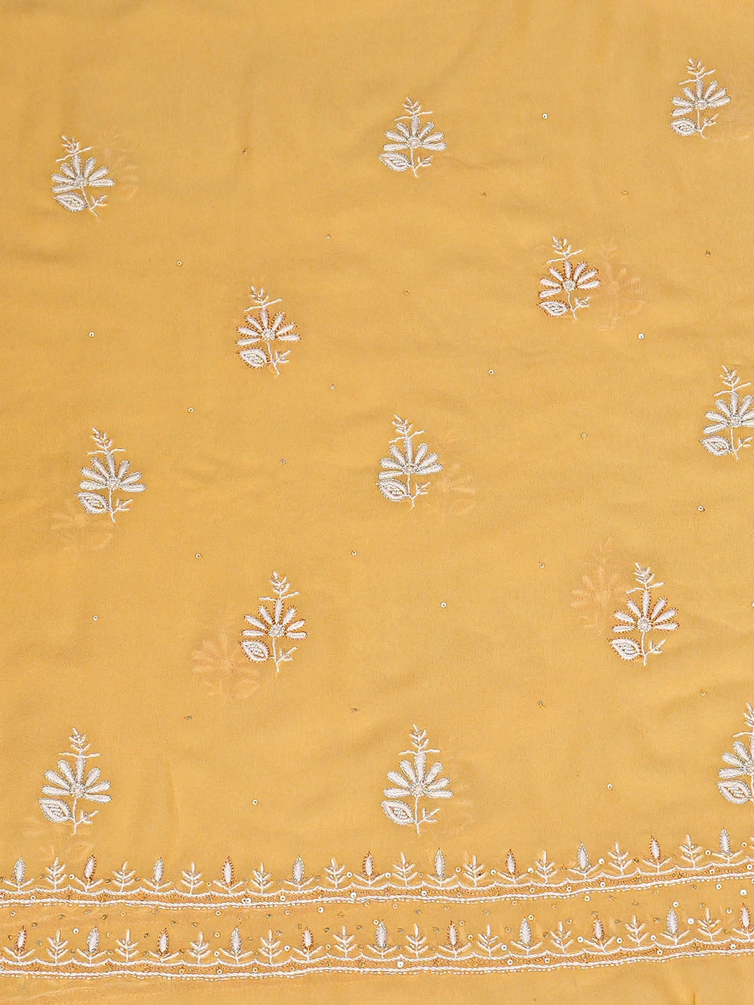 Ada Hand Embroidered Yellow Pure Georgette Lucknowi Chikankari Unstitched Kurta Dupatta Set With Cutdana Work 01A712919
