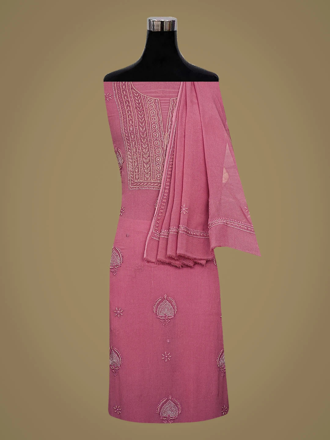 Ada Hand Embroidered Mauve Pink Viscsose Georgette Lucknowi Chikankari Unstitched Kurta Dupatta Set With Cutdana Work 01A337616