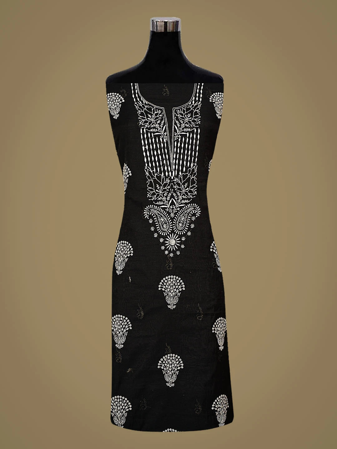 Ada Hand Embroidered Black Chanderi Lucknowi Chikankari Unstitched Kurta Dupatta Set 01A350804