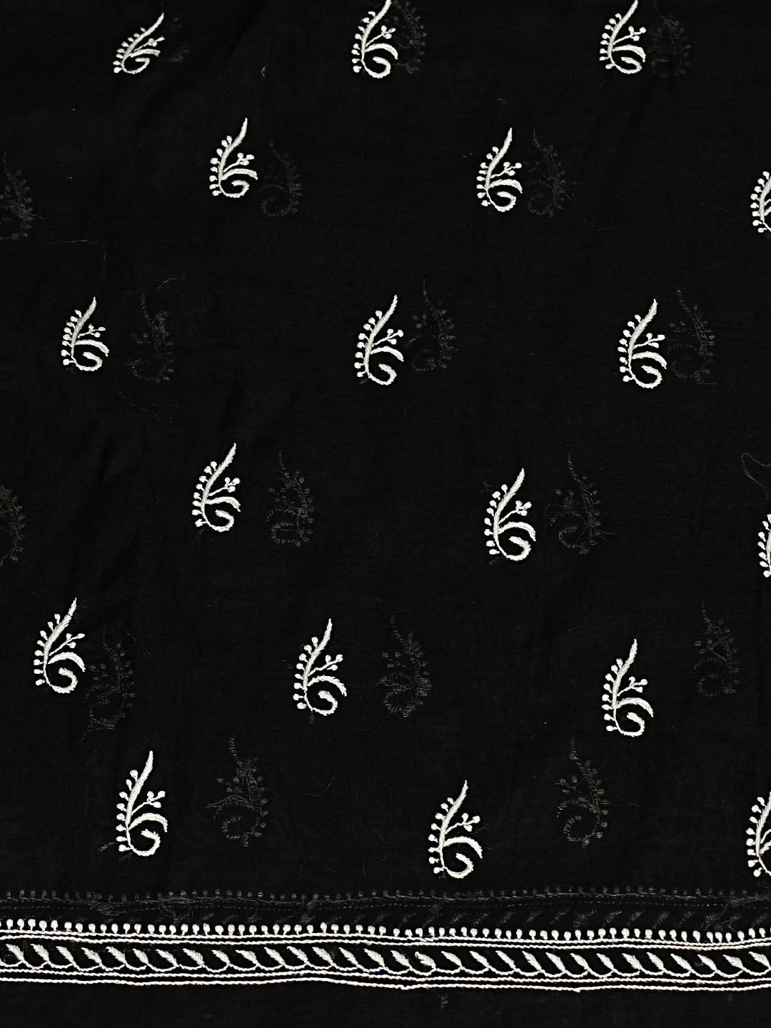 Ada Hand Embroidered Black Chanderi Lucknowi Chikankari Unstitched Kurta Dupatta Set 01A350804