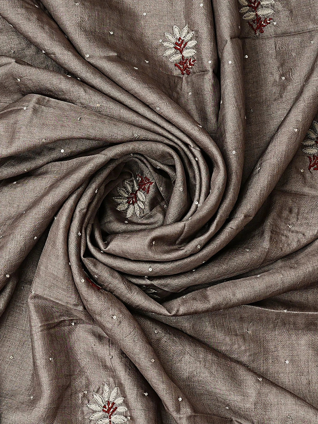 Ada Hand Embroidered Grey Silk Lucknowi Chikankari Unstitched Kurta Dupatta Set With Cutdana Work 01A727352