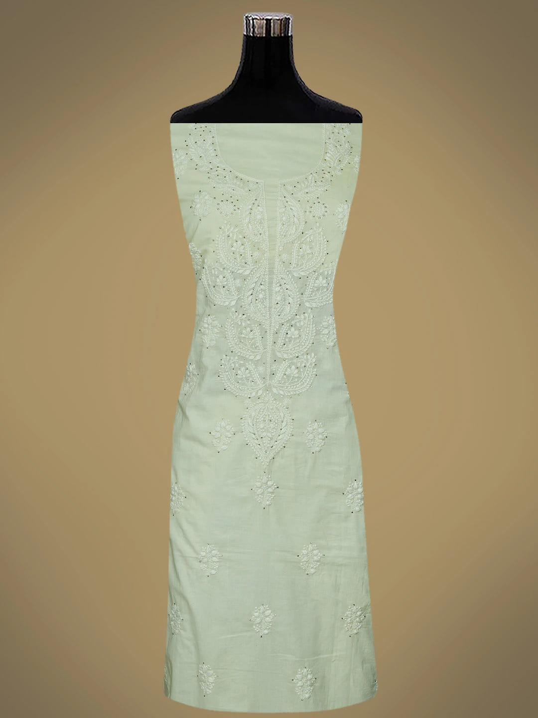 Ada Hand Embroidered Lemon Cotton Lucknowi Chikankari Unstitched Kurta Dupatta Set With Mukaish Work 01A760412