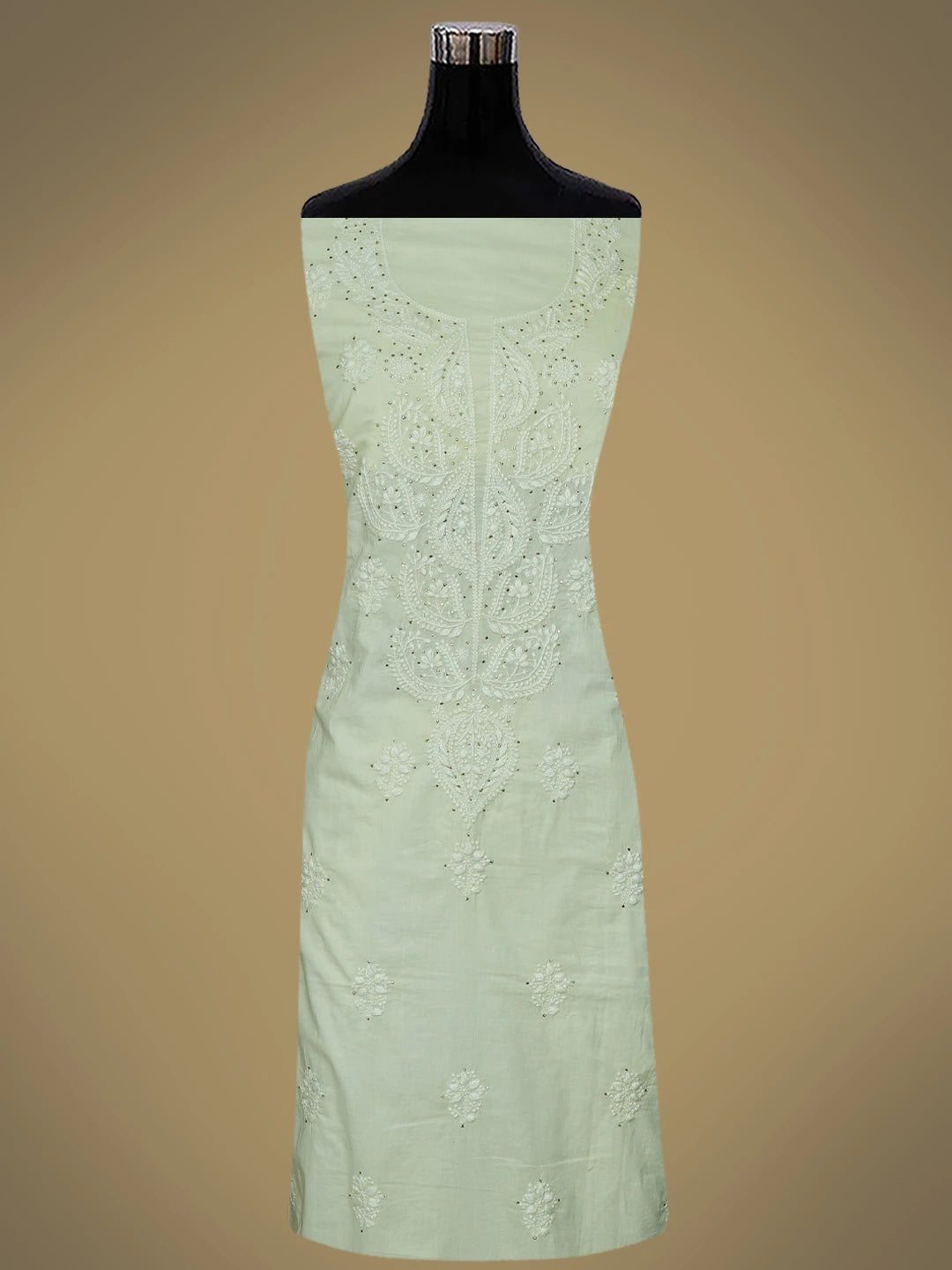 Ada Hand Embroidered Lemon Cotton Lucknowi Chikankari Unstitched Kurta Dupatta Set With Mukaish Work 01A760412