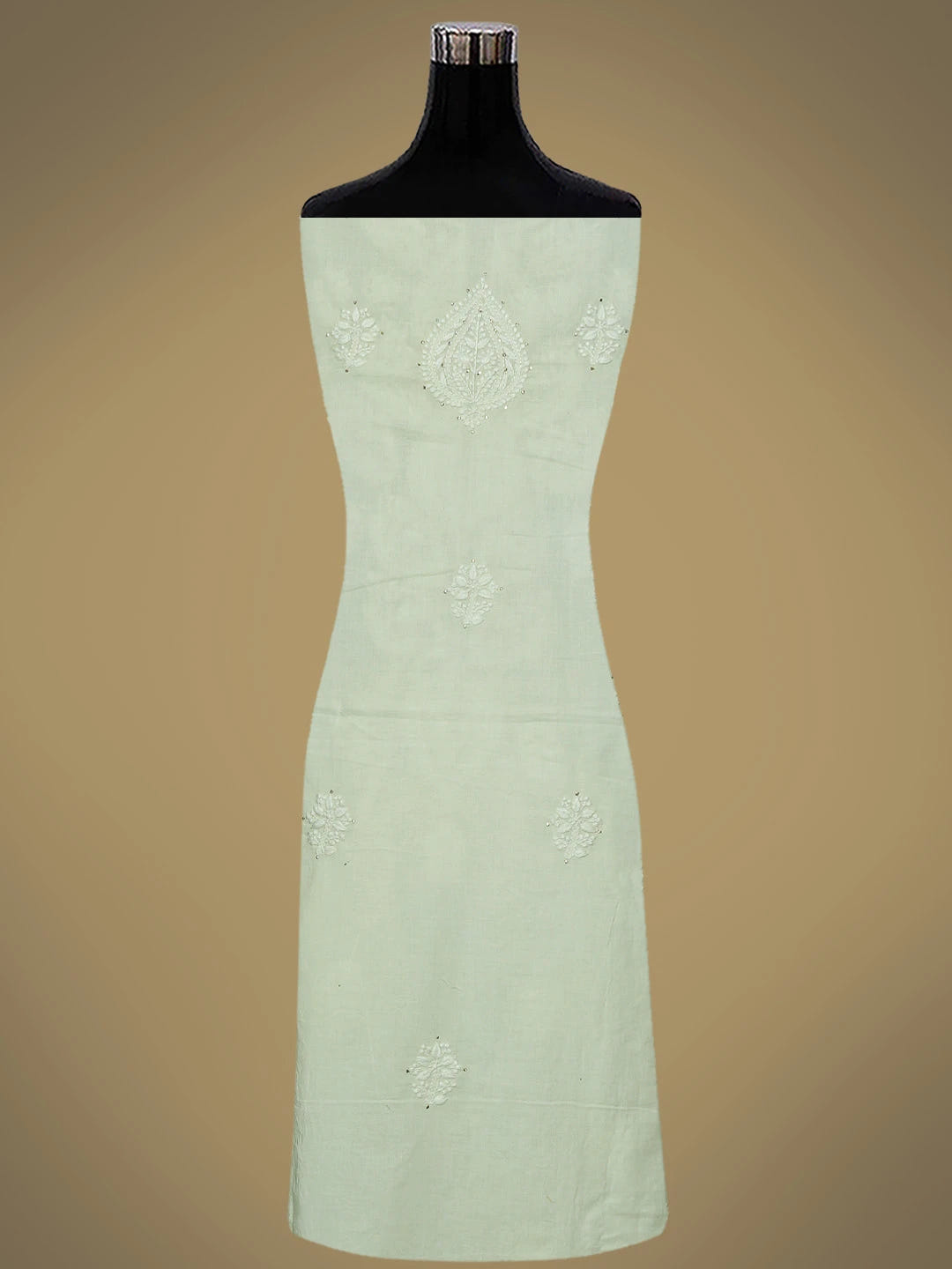 Ada Hand Embroidered Lemon Cotton Lucknowi Chikankari Unstitched Kurta Dupatta Set With Mukaish Work 01A760412