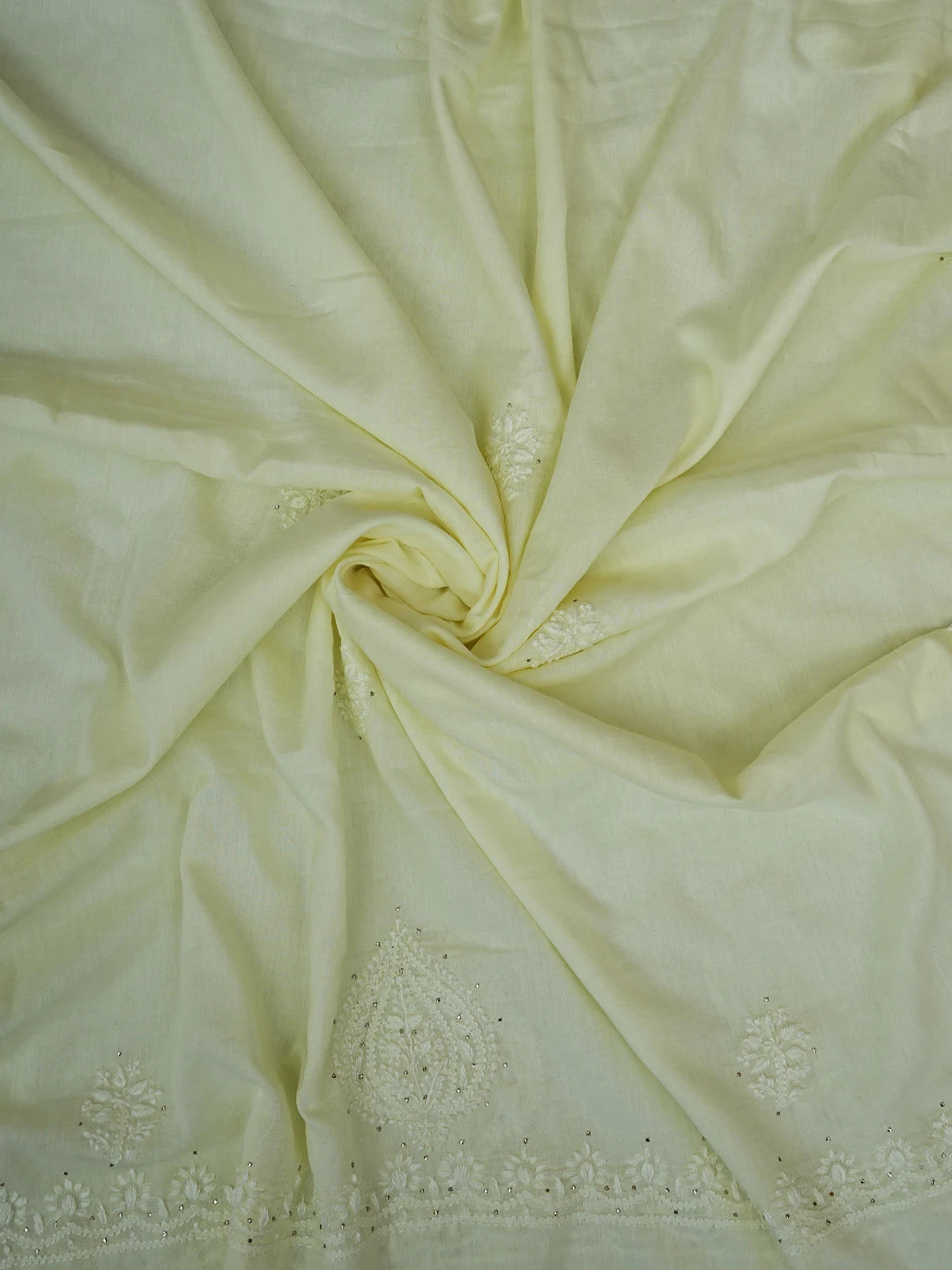 Ada Hand Embroidered Lemon Cotton Lucknowi Chikankari Unstitched Kurta Dupatta Set With Mukaish Work 01A760412