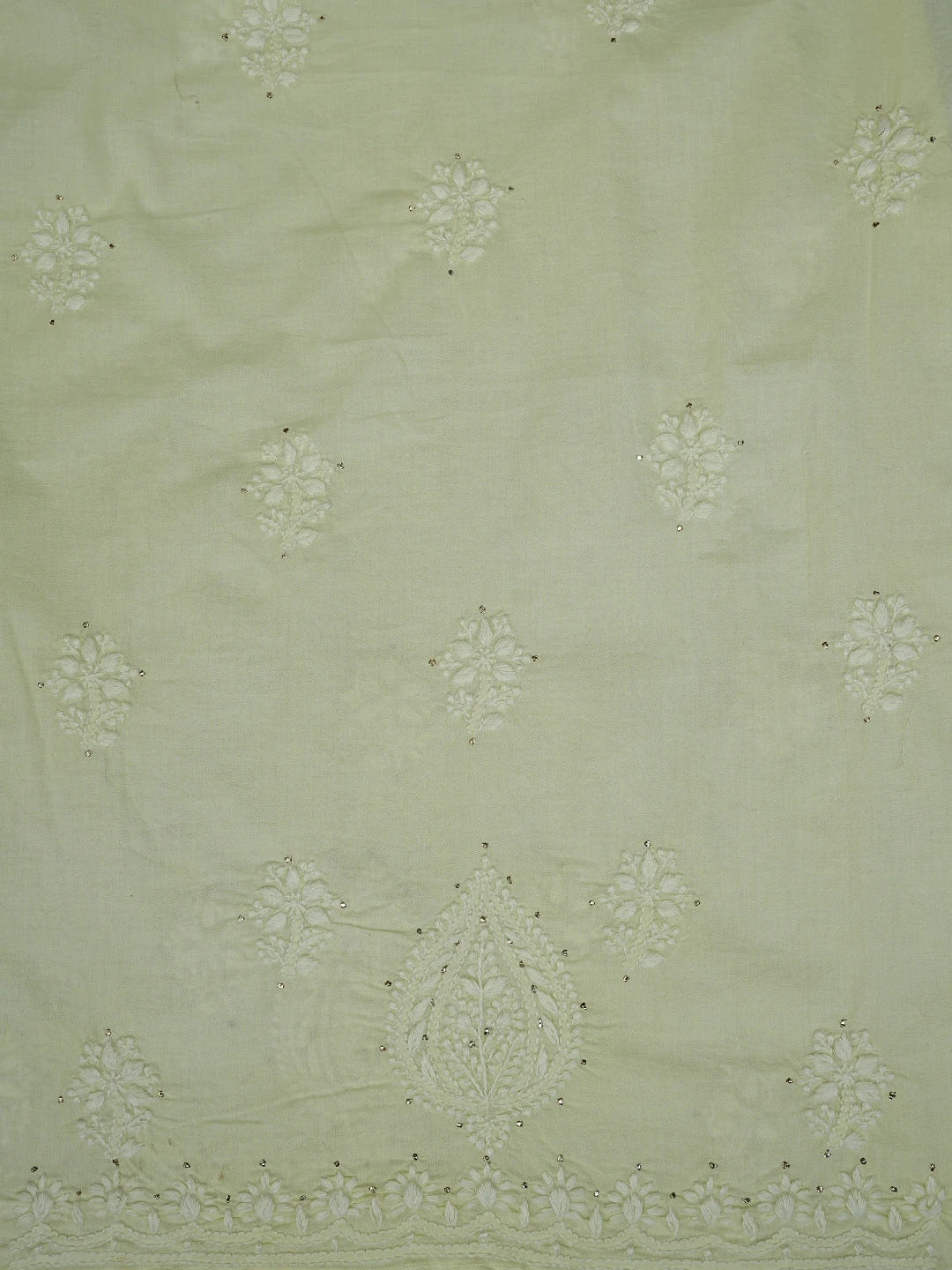 Ada Hand Embroidered Lemon Cotton Lucknowi Chikankari Unstitched Kurta Dupatta Set With Mukaish Work 01A760412