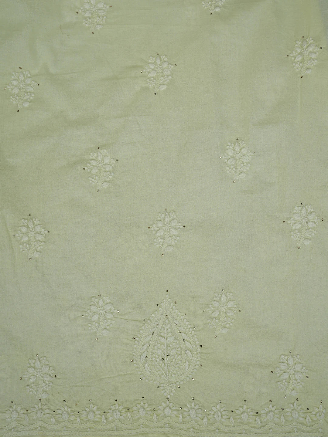 Ada Hand Embroidered Lemon Cotton Lucknowi Chikankari Unstitched Kurta Dupatta Set With Mukaish Work 01A760412