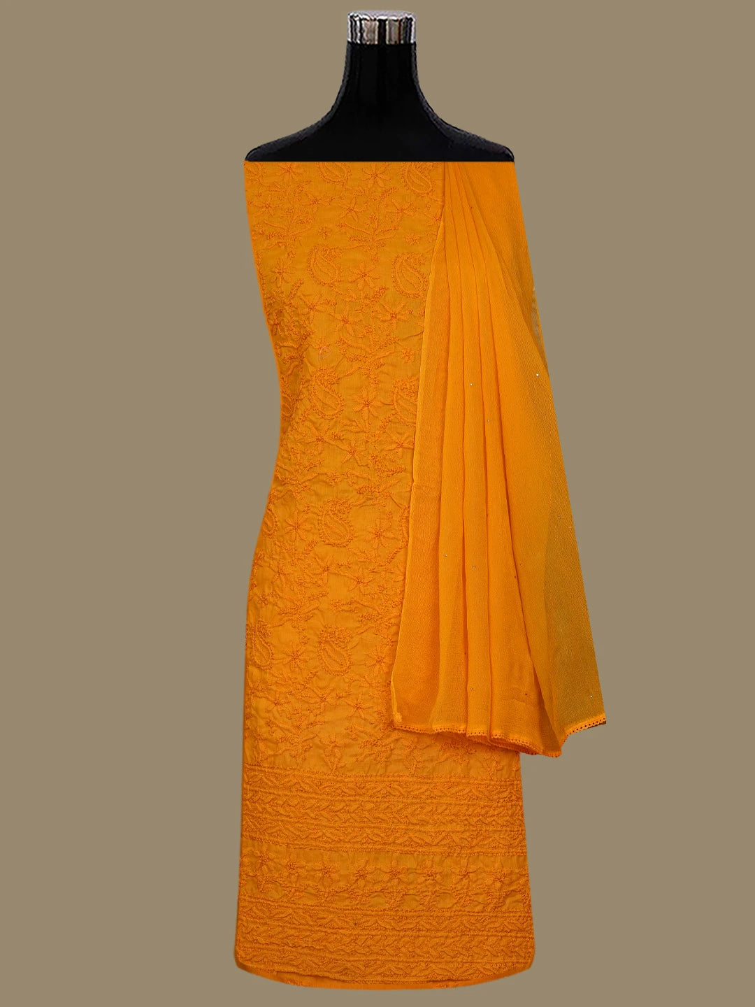 Ada Hand Embroidered Mustard Cotton Lucknowi Chikankari Unstitched Suit Piece 01A839624