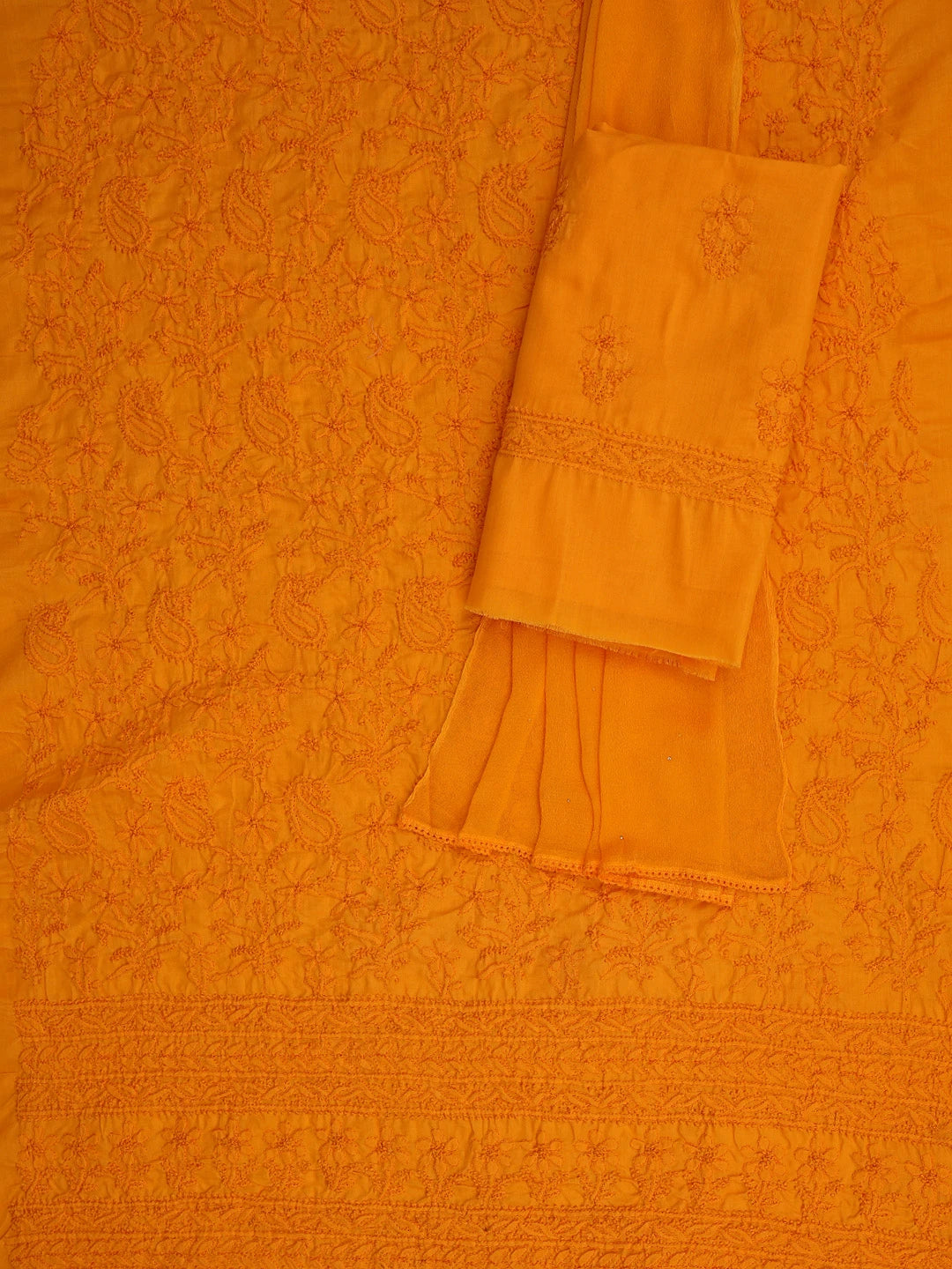 Ada Hand Embroidered Mustard Cotton Lucknowi Chikankari Unstitched Suit Piece 01A839624