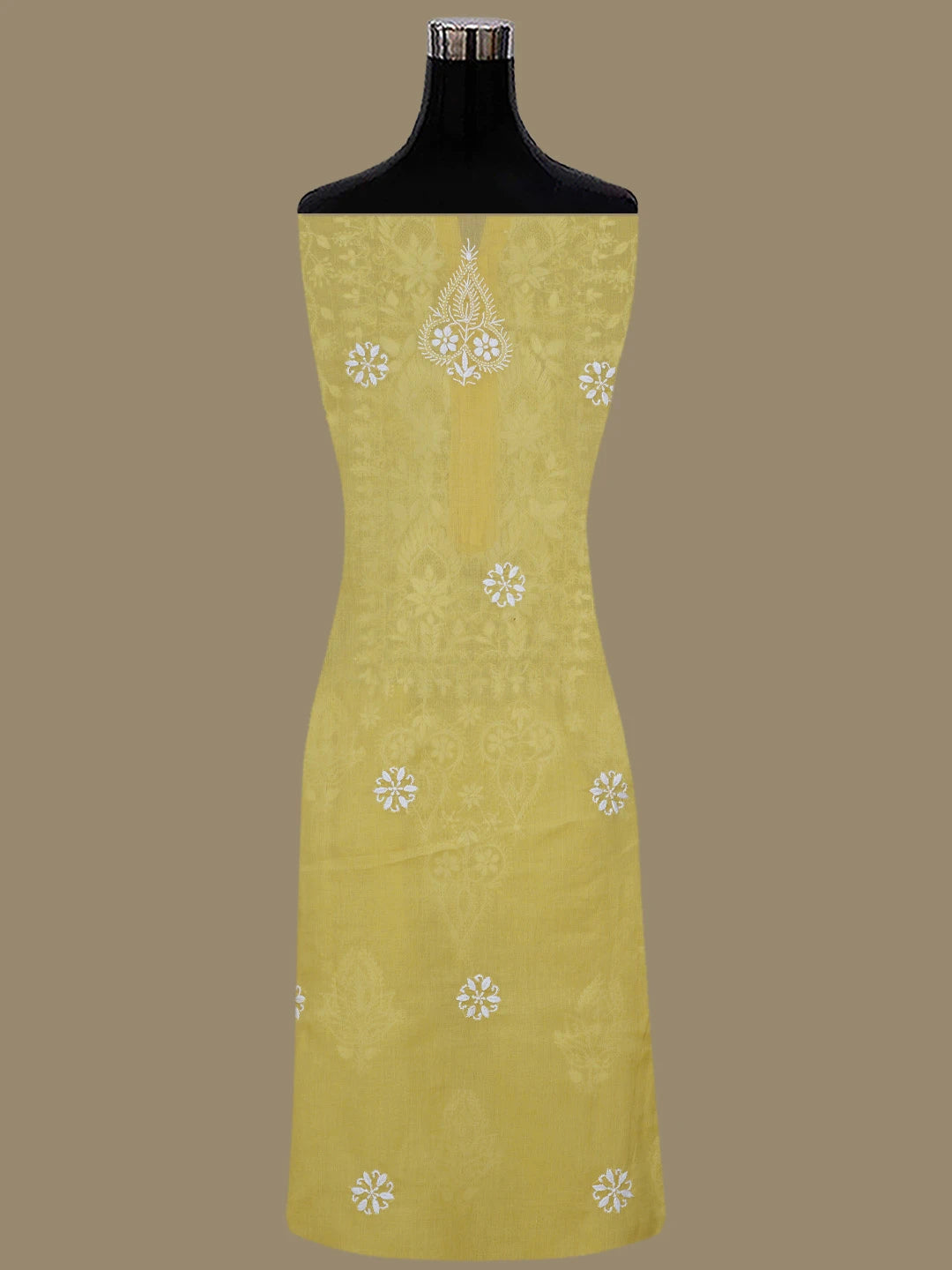 Ada Hand Embroidered Yellow Cotton Lucknowi Chikankari Semi-Stitched Kurta Dupatta Set 01A832335