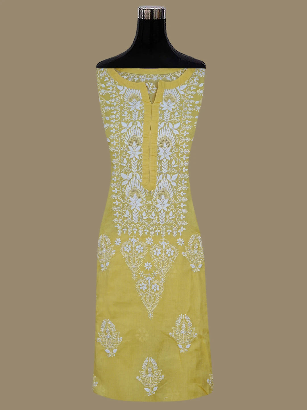 Ada Hand Embroidered Yellow Cotton Lucknowi Chikankari Semi-Stitched Kurta Dupatta Set 01A832335