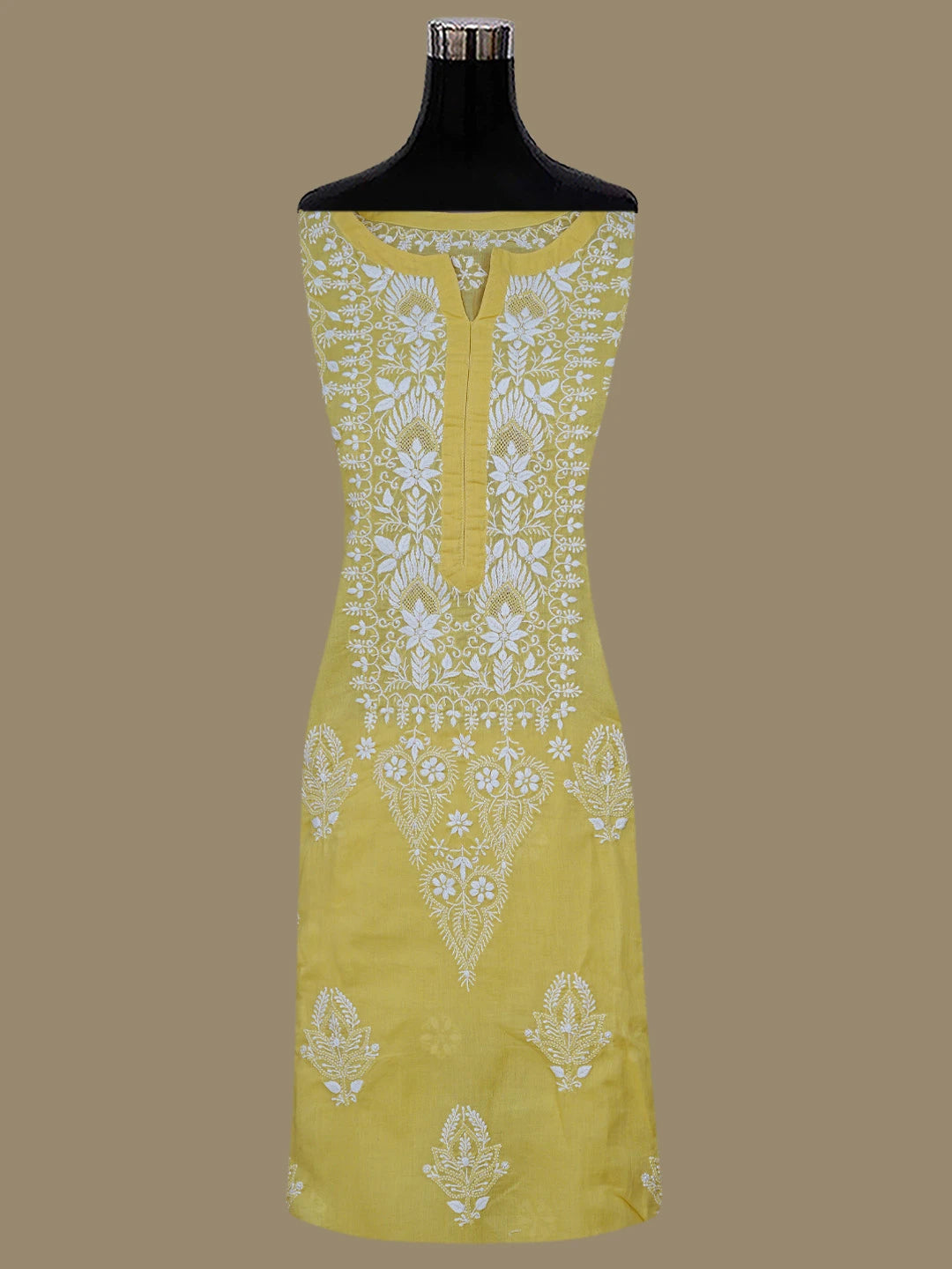 Ada Hand Embroidered Yellow Cotton Lucknowi Chikankari Semi-Stitched Kurta Dupatta Set 01A832335