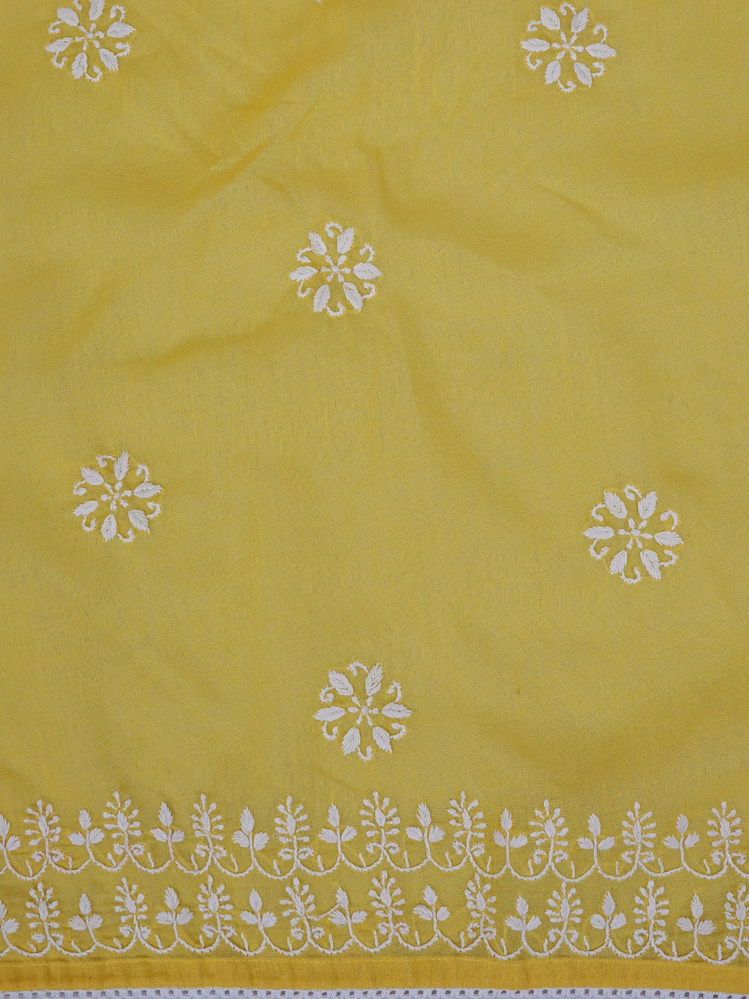 Ada Hand Embroidered Yellow Cotton Lucknowi Chikankari Semi-Stitched Kurta Dupatta Set 01A832335