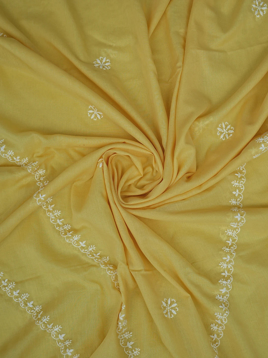 Ada Hand Embroidered Yellow Cotton Lucknowi Chikankari Semi-Stitched Kurta Dupatta Set 01A832335