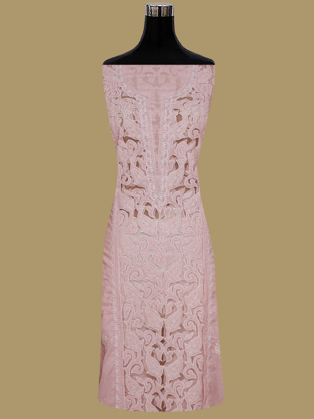 Ada Hand Embroidered Pink Cotton And Net Lucknowi Chikankari Semi-Stitched Kurta Dupatta Set 01A813831