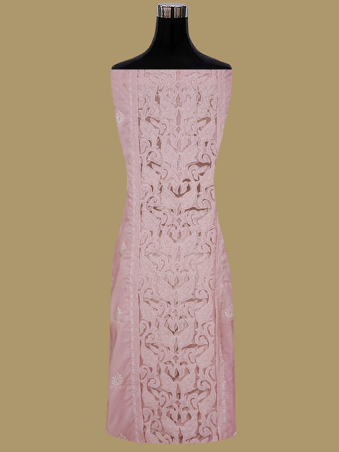 Ada Hand Embroidered Pink Cotton And Net Lucknowi Chikankari Semi-Stitched Kurta Dupatta Set 01A813831