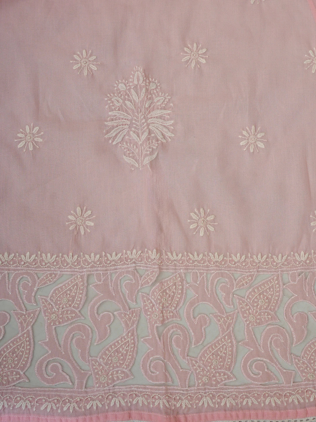 Ada Hand Embroidered Pink Cotton And Net Lucknowi Chikankari Semi-Stitched Kurta Dupatta Set 01A813831