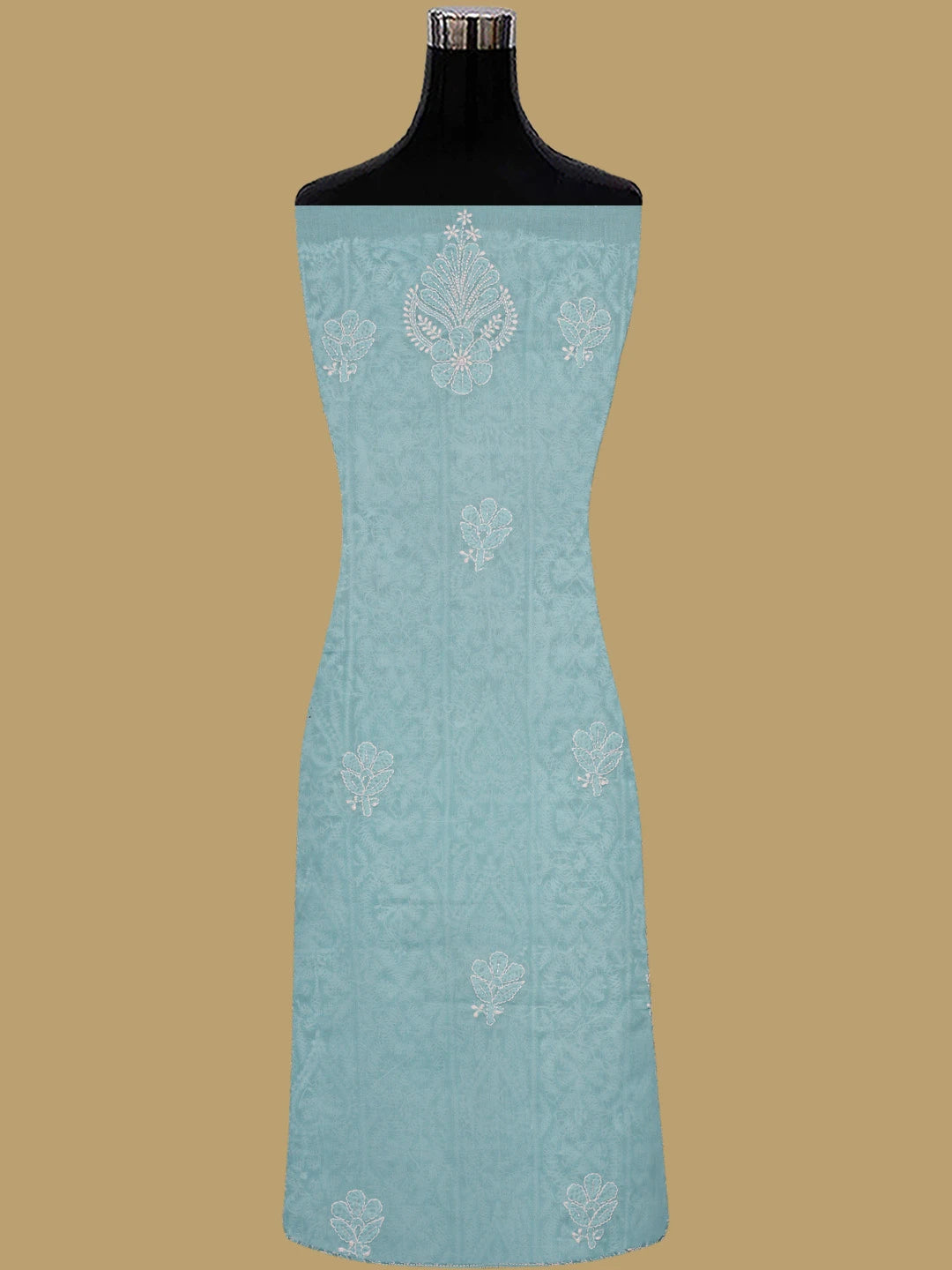 Ada Hand Embroidered Blue Cotton Lucknowi Chikankari Unstitched Suit Piece With Pearl Work 01A762610
