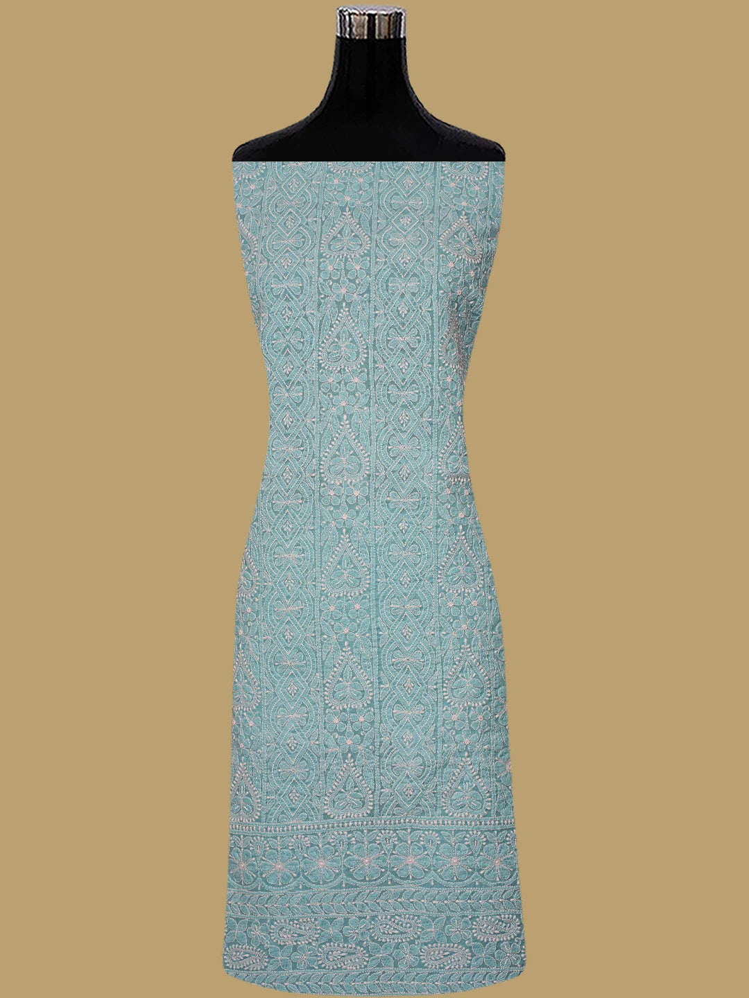 Ada Hand Embroidered Blue Cotton Lucknowi Chikankari Unstitched Suit Piece With Pearl Work 01A762610