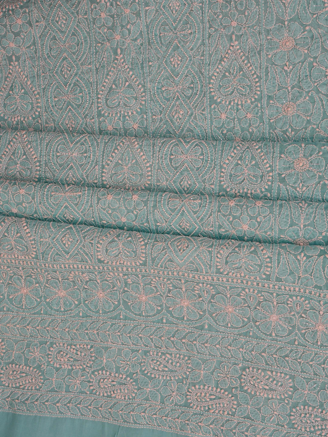 Ada Hand Embroidered Blue Cotton Lucknowi Chikankari Unstitched Suit Piece With Pearl Work 01A762610