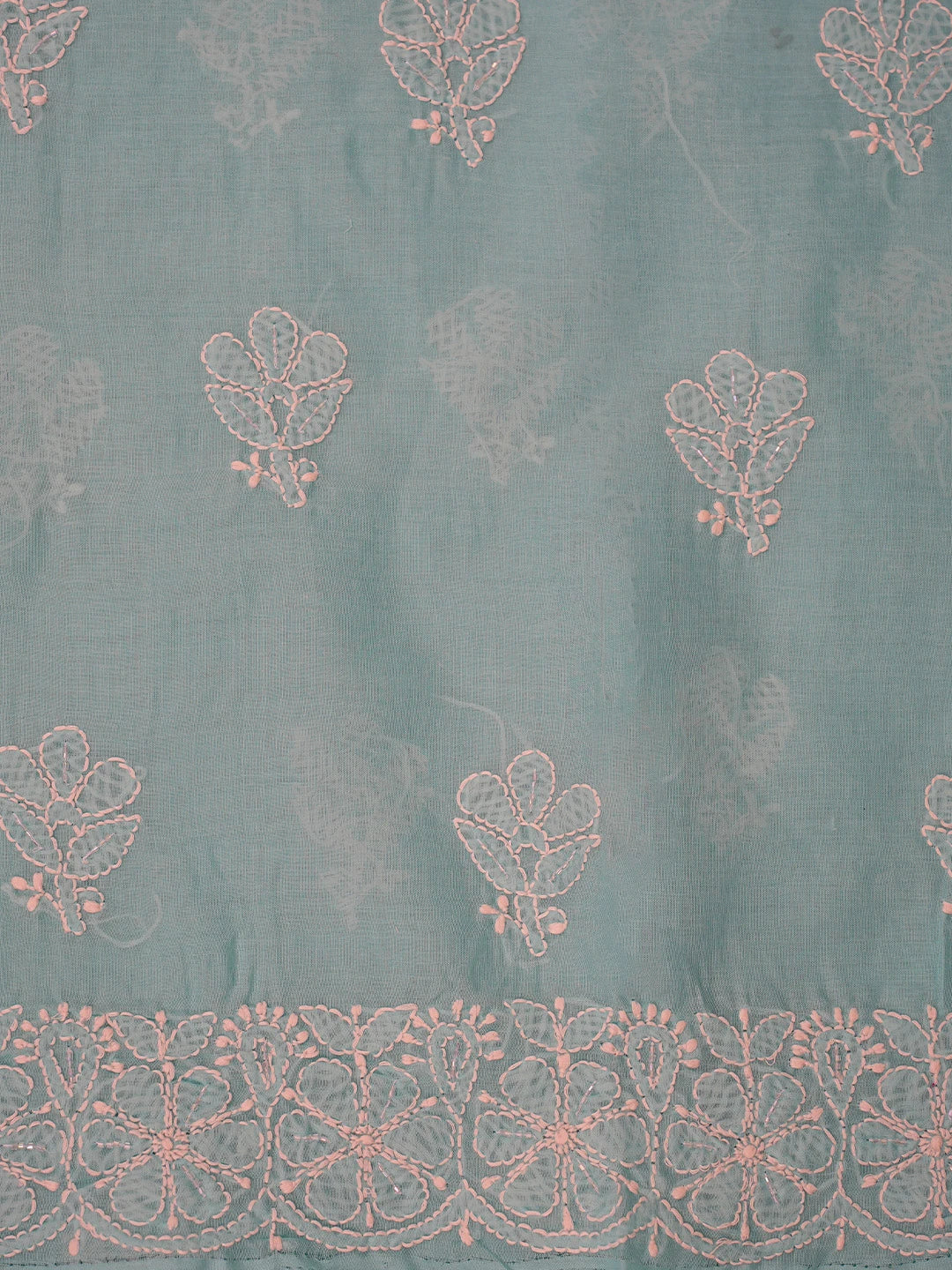Ada Hand Embroidered Blue Cotton Lucknowi Chikankari Unstitched Suit Piece With Pearl Work 01A762610