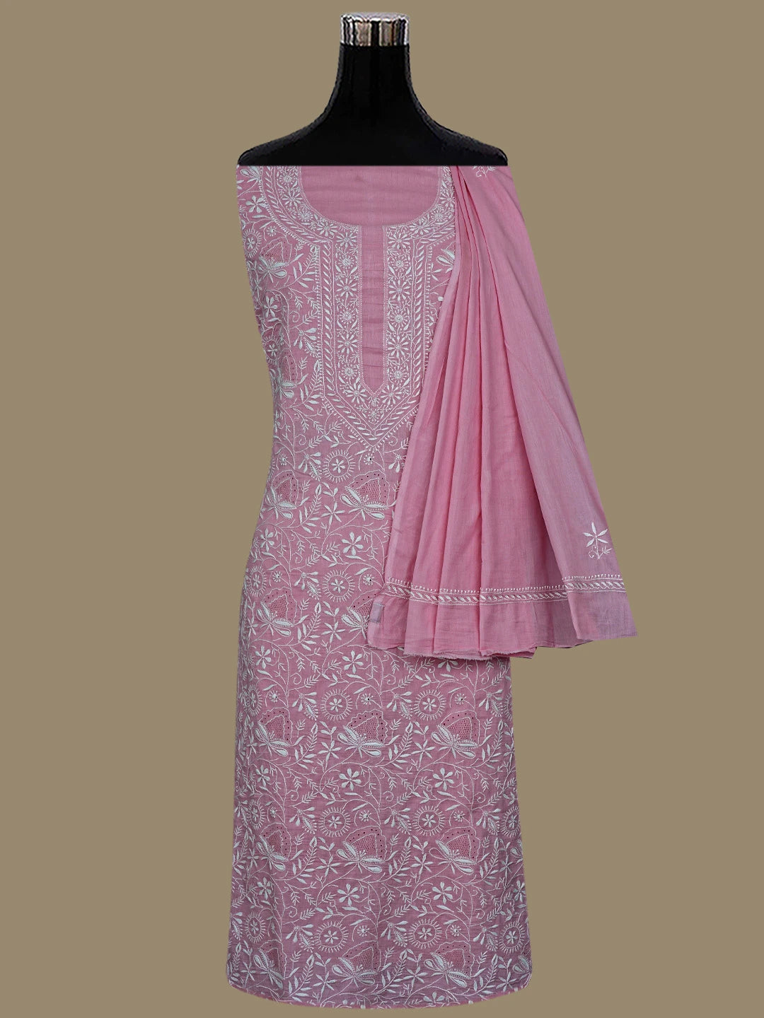 Ada Hand Embroidered Pink Pure Cotton Lucknowi Chikankari Unstitched Suit Piece 01A858192