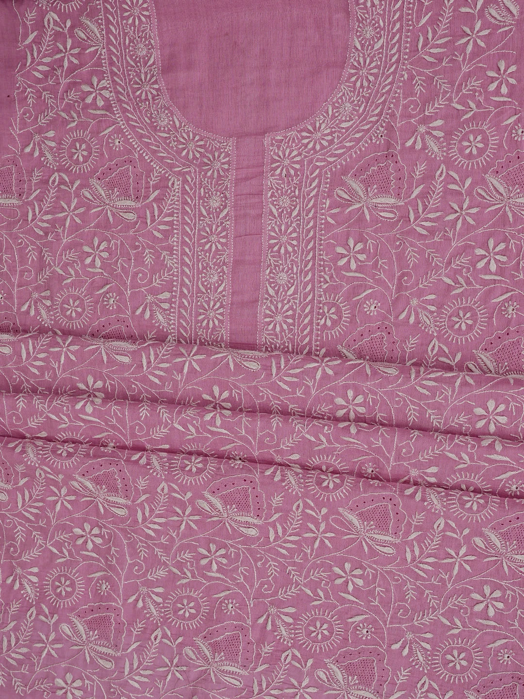 Ada Hand Embroidered Pink Pure Cotton Lucknowi Chikankari Unstitched Suit Piece 01A858192