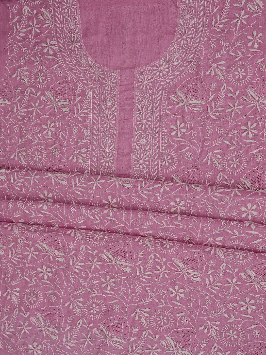 Ada Hand Embroidered Pink Pure Cotton Lucknowi Chikankari Unstitched Suit Piece 01A858192