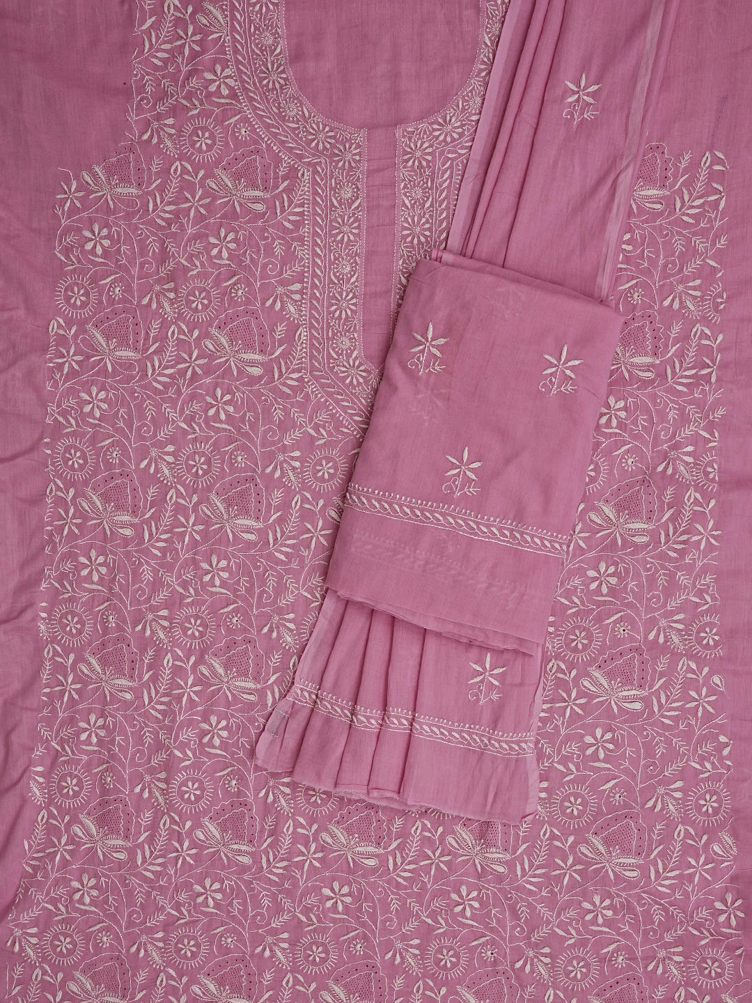 Ada Hand Embroidered Pink Pure Cotton Lucknowi Chikankari Unstitched Suit Piece 01A858192