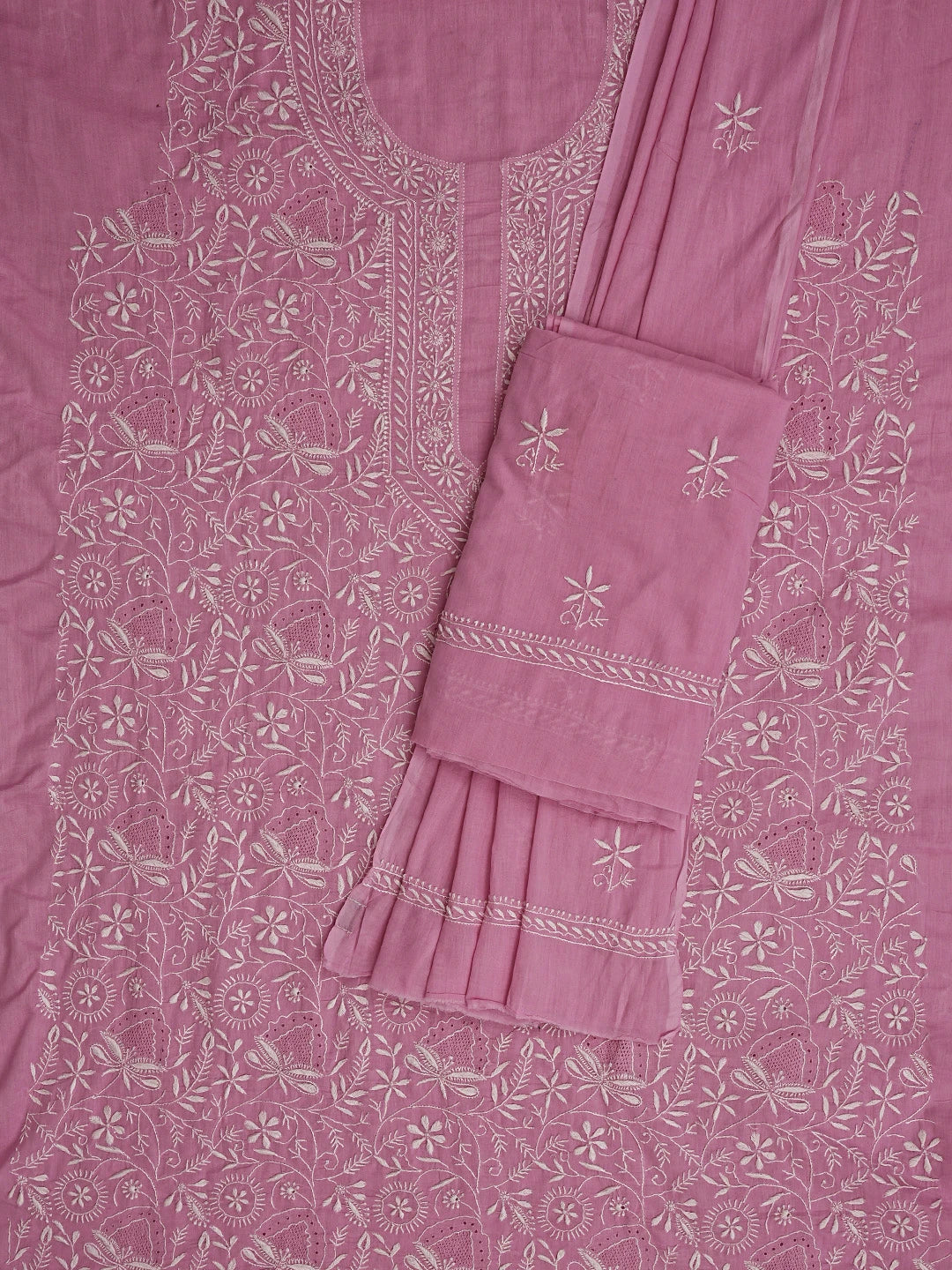 Ada Hand Embroidered Pink Pure Cotton Lucknowi Chikankari Unstitched Suit Piece 01A858192