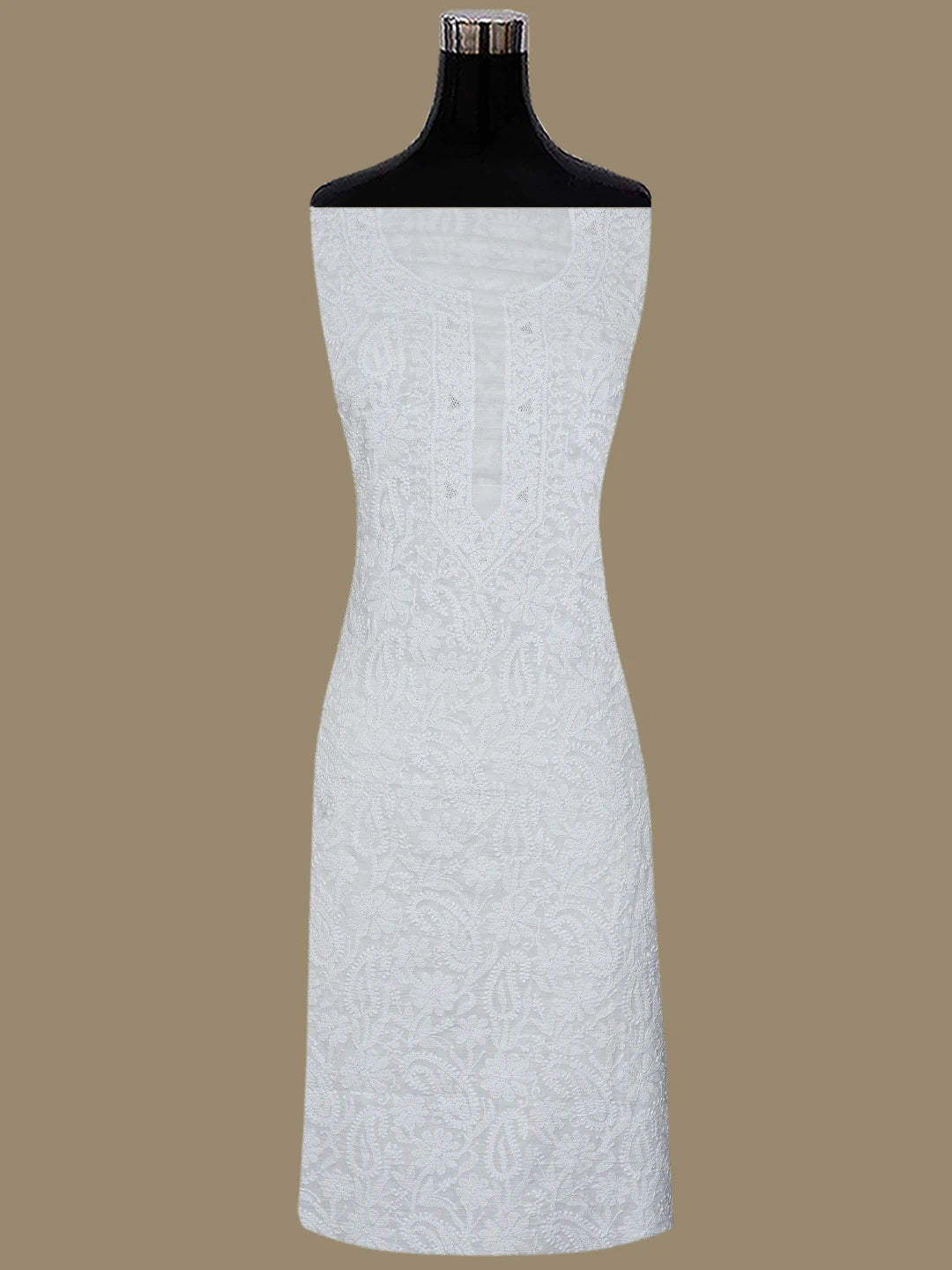 Ada Hand Embroidered White Pure Cotton Lucknowi Chikankari Unstitched Kurta Dupatta Set 01A858197