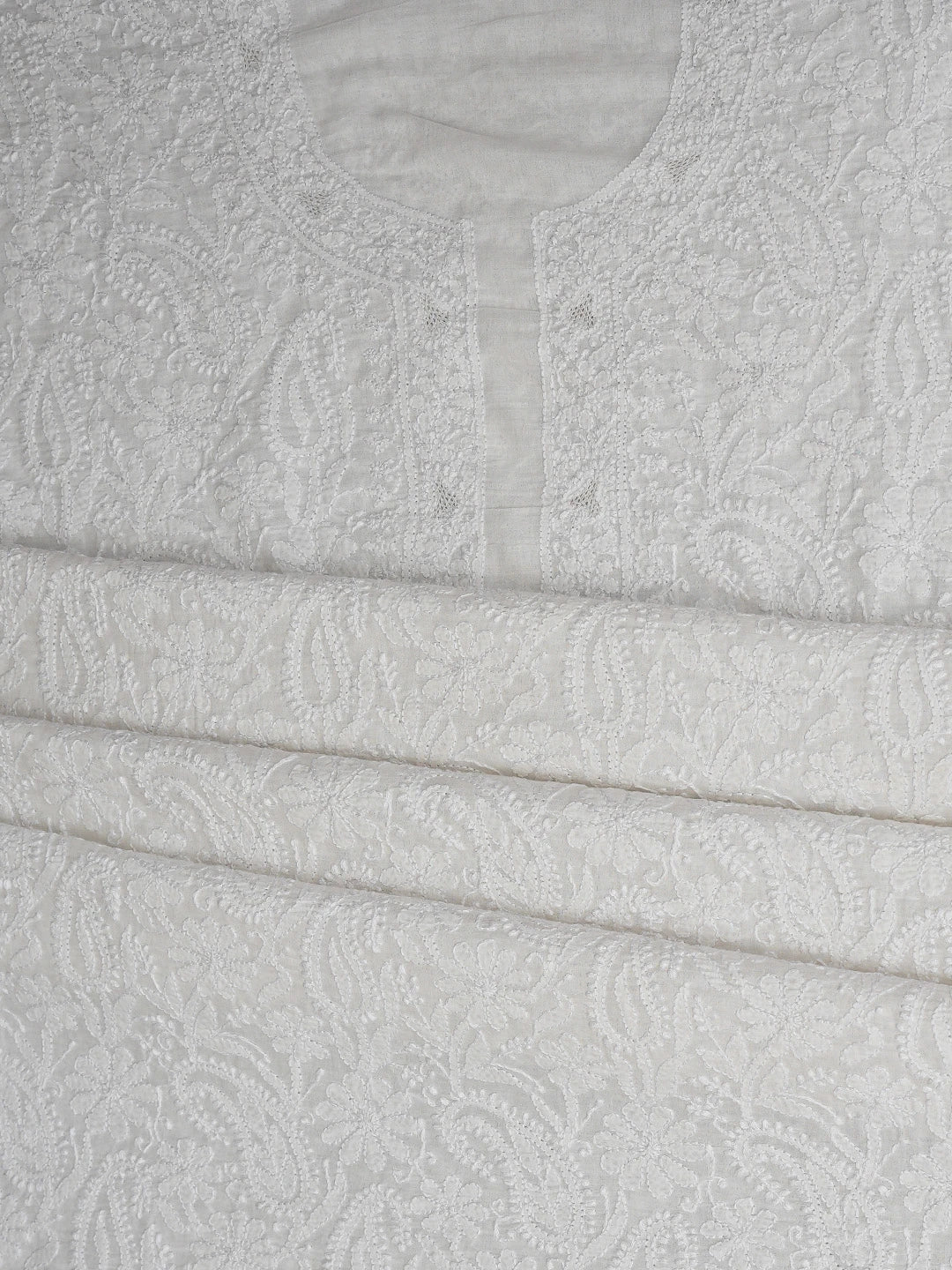 Ada Hand Embroidered White Pure Cotton Lucknowi Chikankari Unstitched Kurta Dupatta Set 01A858197