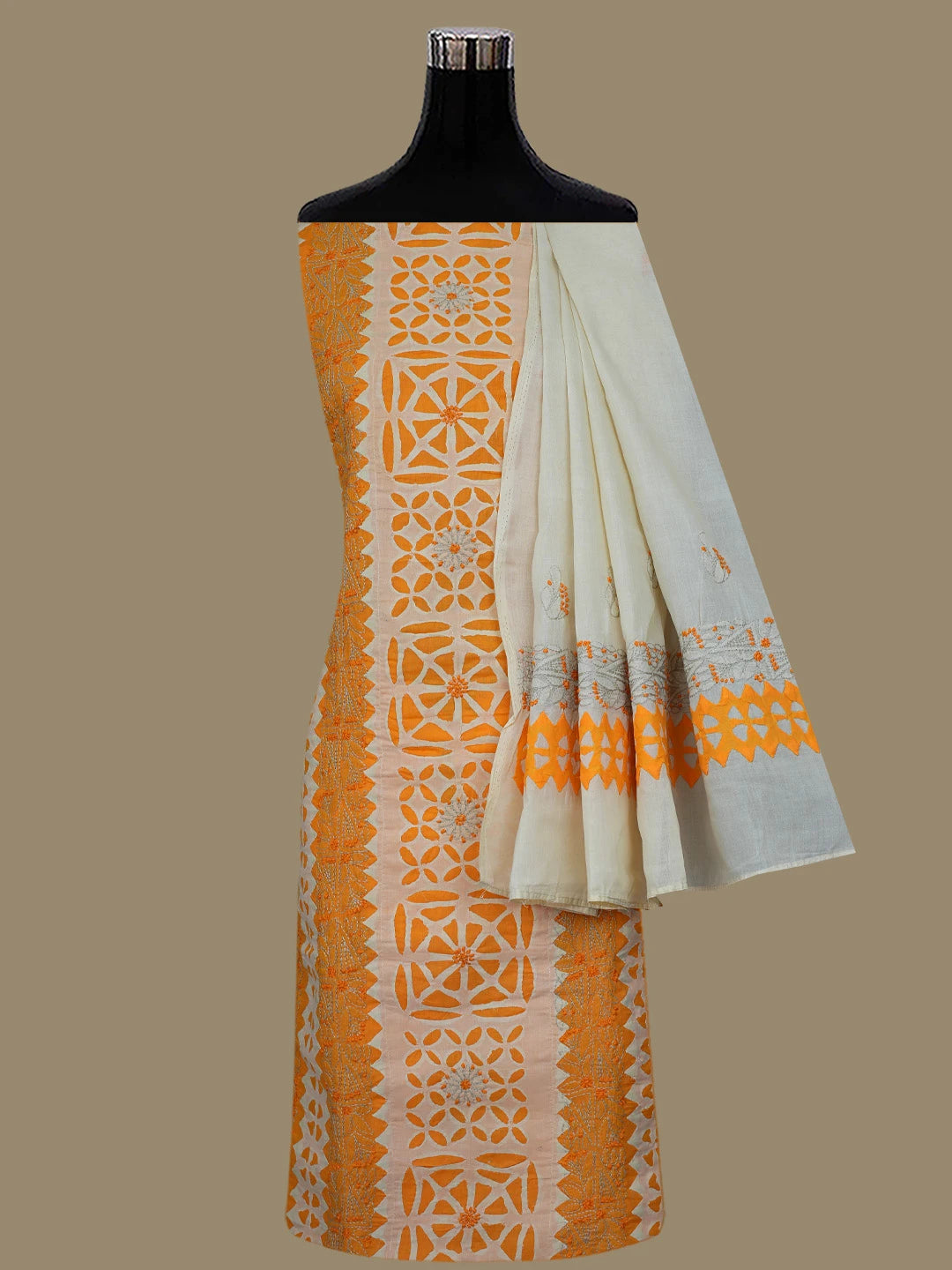 Ada Hand Embroidered Mustard Cotton Lucknowi Chikankari Unstitched Suit Piece 01A845179