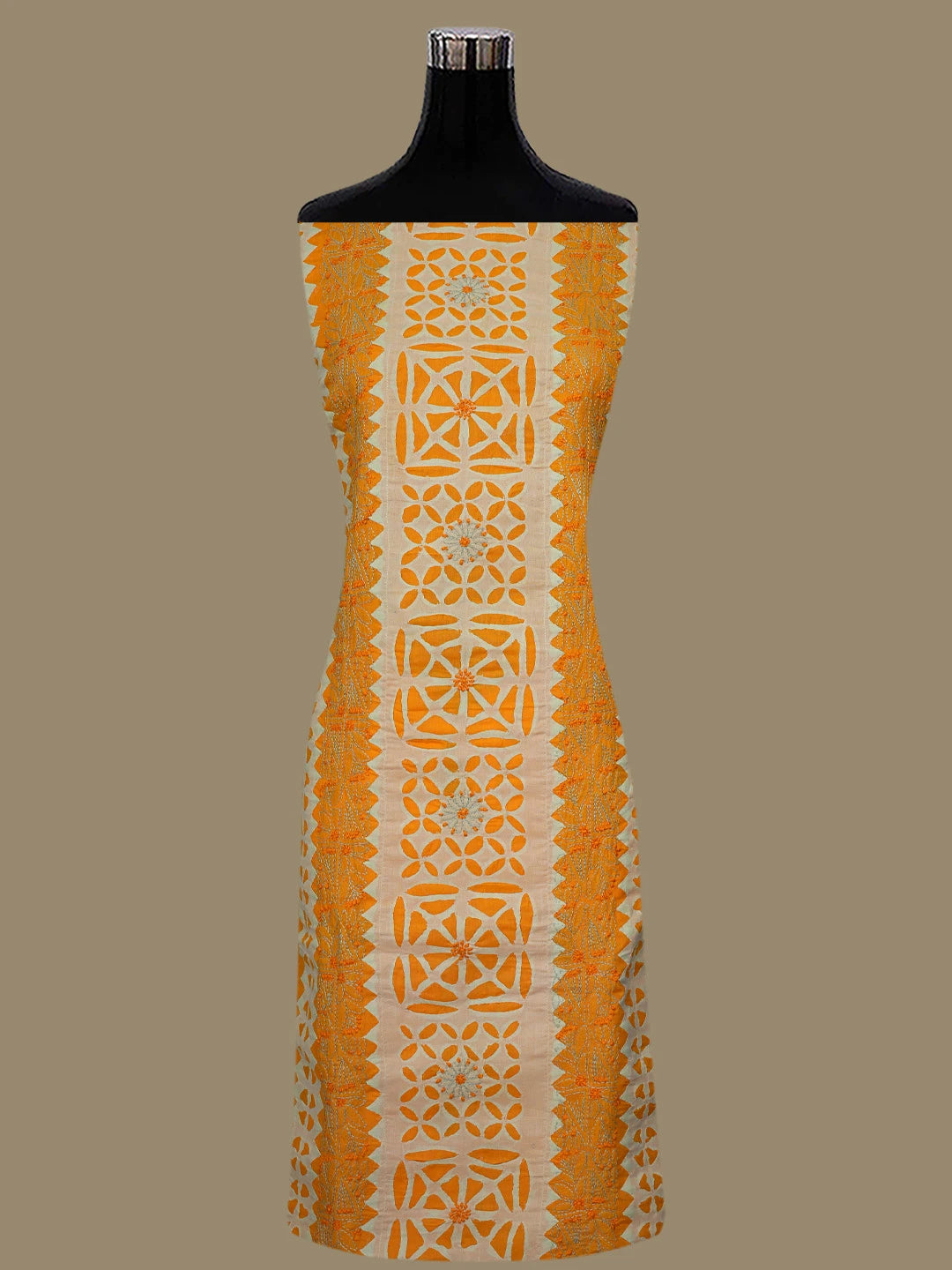 Ada Hand Embroidered Mustard Cotton Lucknowi Chikankari Unstitched Suit Piece 01A845179