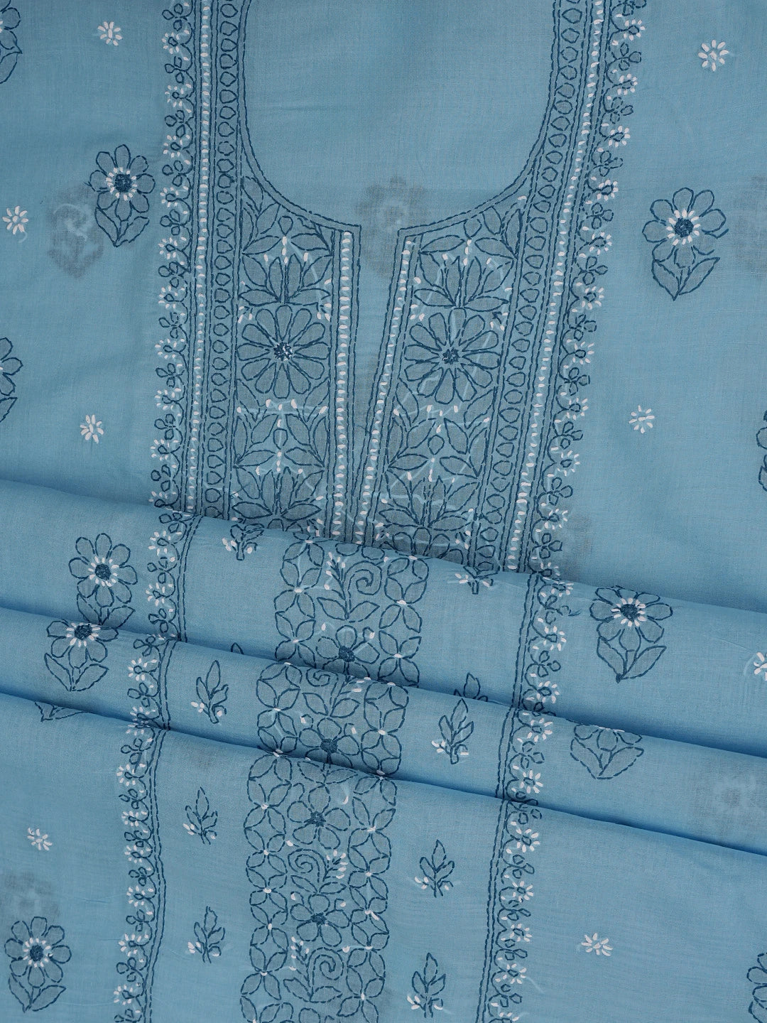 Ada Hand Embroidered Bright Blue Cotton Lucknowi Chikankari Unstitched Suit Piece 01A863035