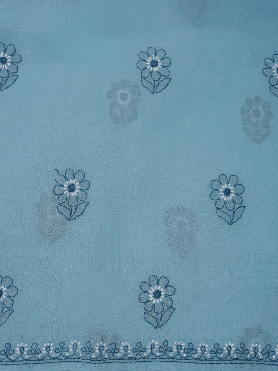 Ada Hand Embroidered Bright Blue Cotton Lucknowi Chikankari Unstitched Suit Piece 01A863035