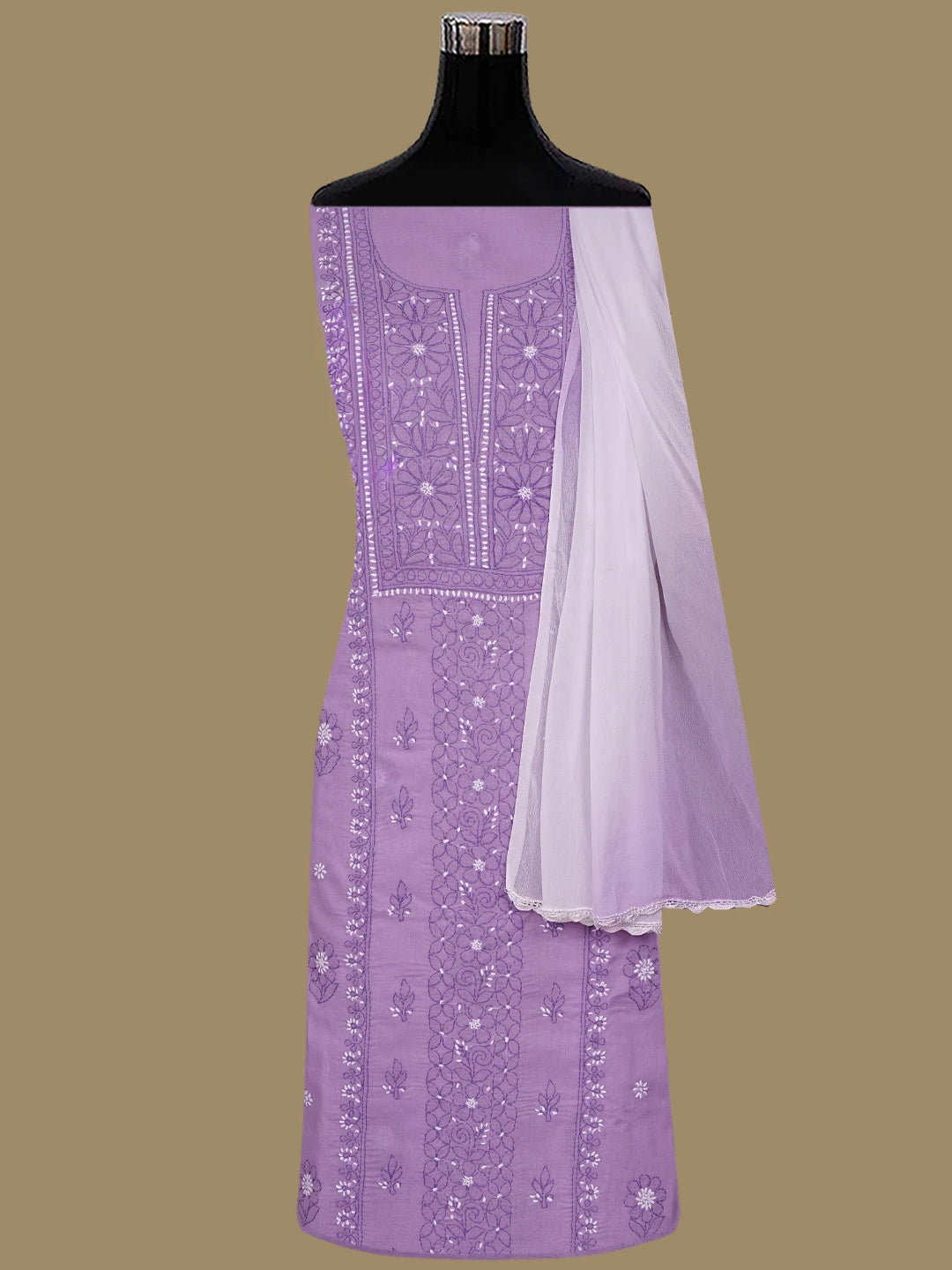 Ada Hand Embroidered Iris Purple Cotton Lucknowi Chikankari Unstitched Suit Piece 01A863042